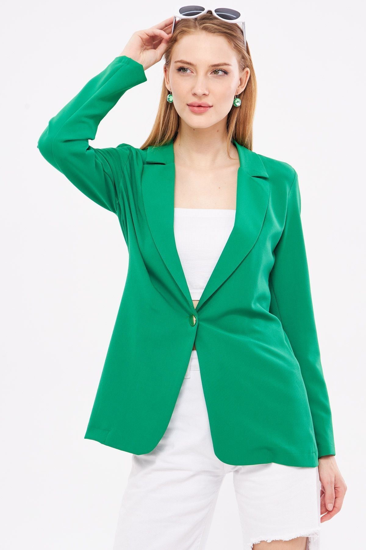 Woman Dark Green Single button Jacket ARM-23Y001047