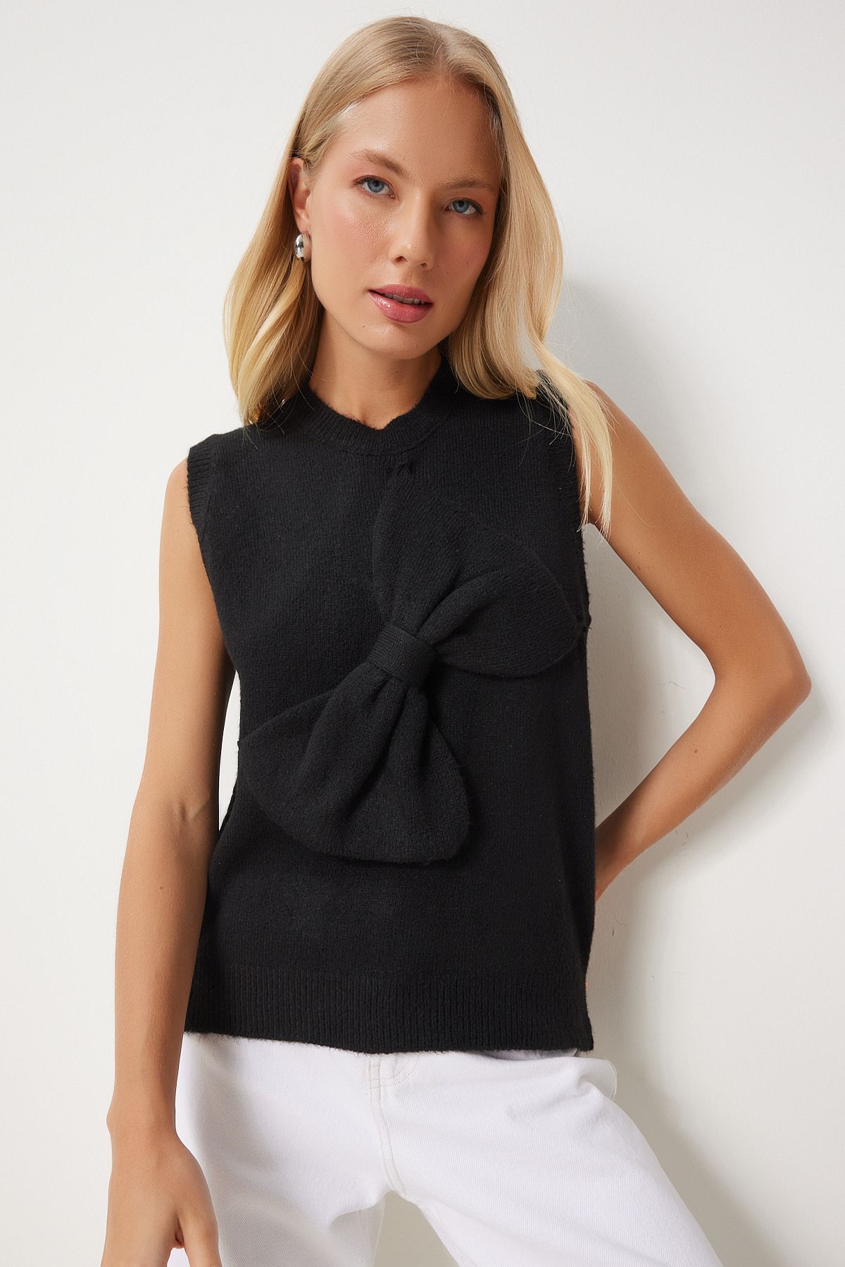 Women's black bow knitwear sweater pf00083