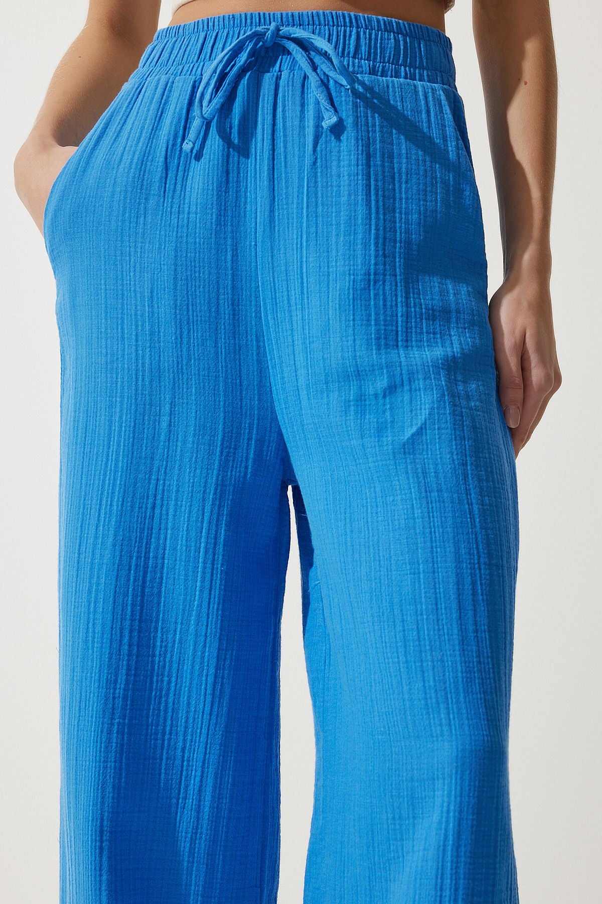 Woman Blue Muslin Palazzo Pants MX00160