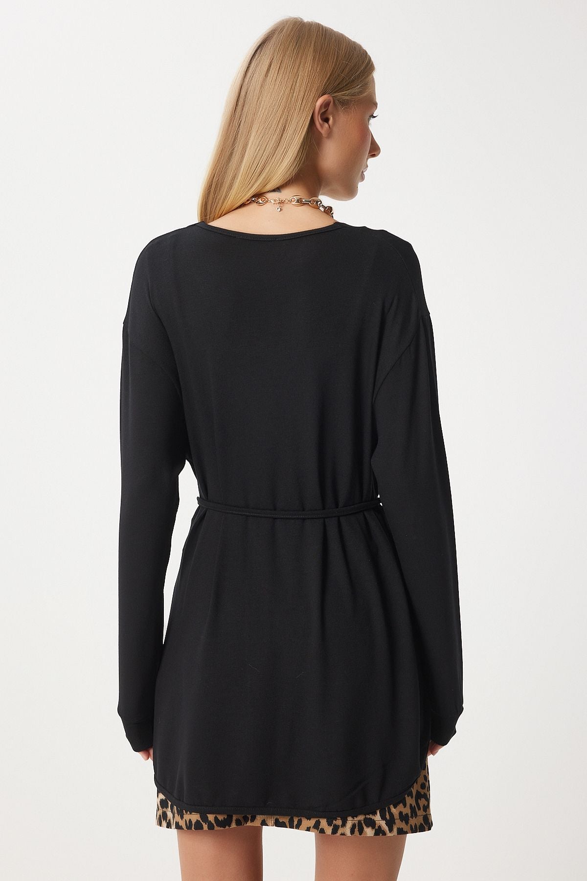 Women's Black Seasonal Knitting Knitwear Cardigan EN00620