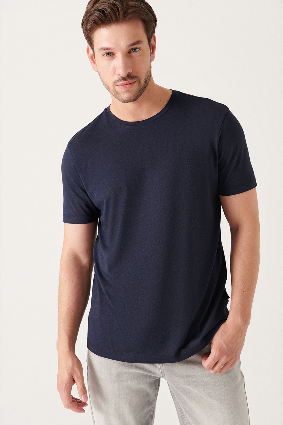 Men's navy blue ultrasoft bike collar cotton Basic T-shirt E001171