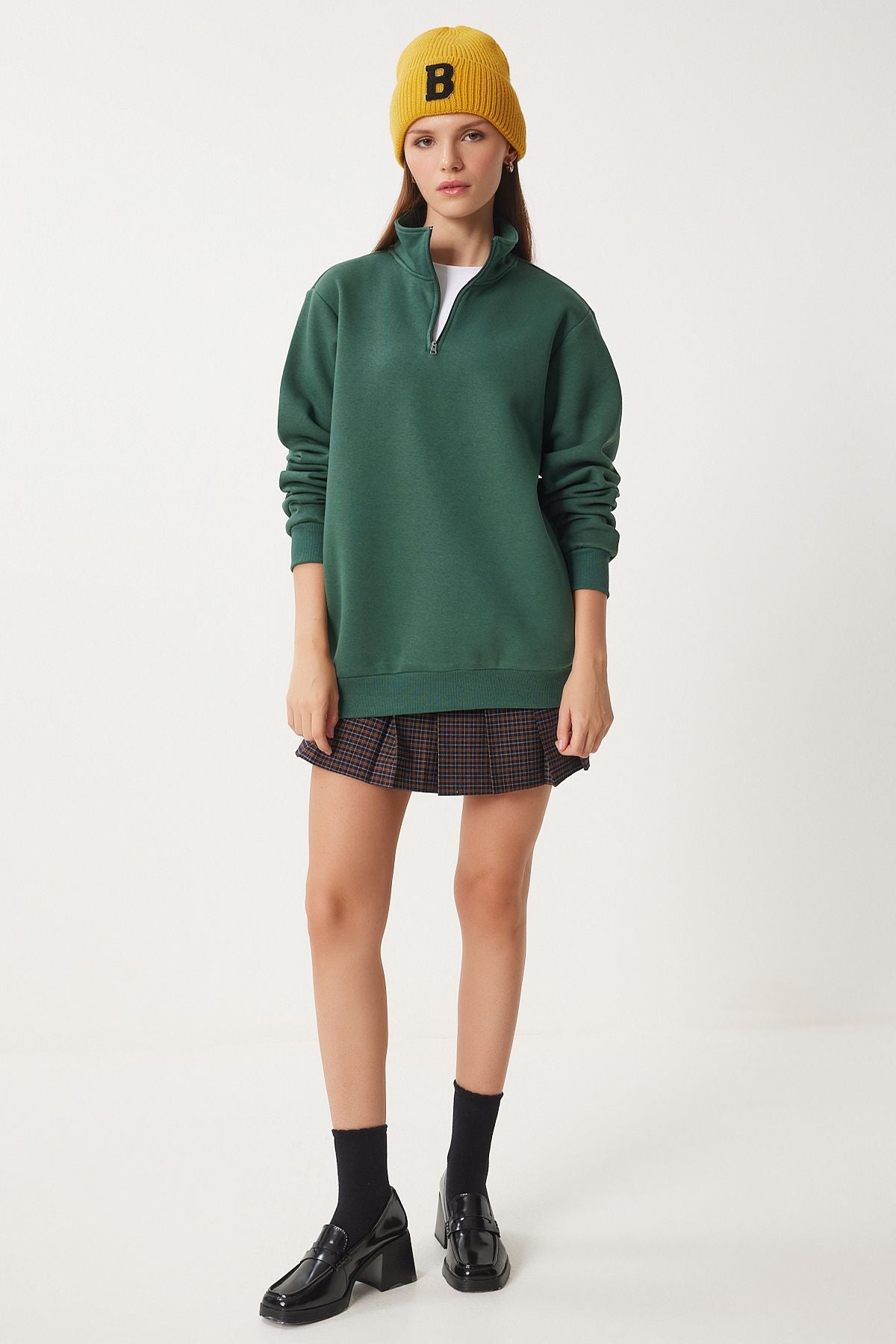 Woman Dark Green Zippered Sweatshirt vn00019
