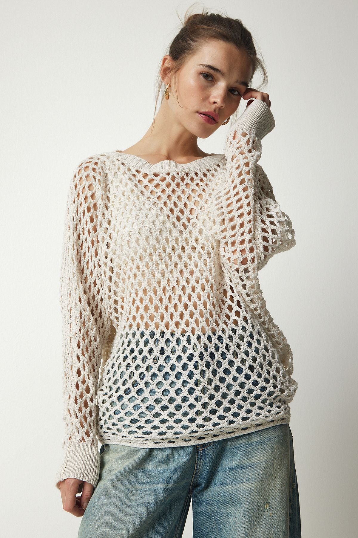 WOMEN'S CREAM BY ARM AGENCY KNITTY Sweater CI00091