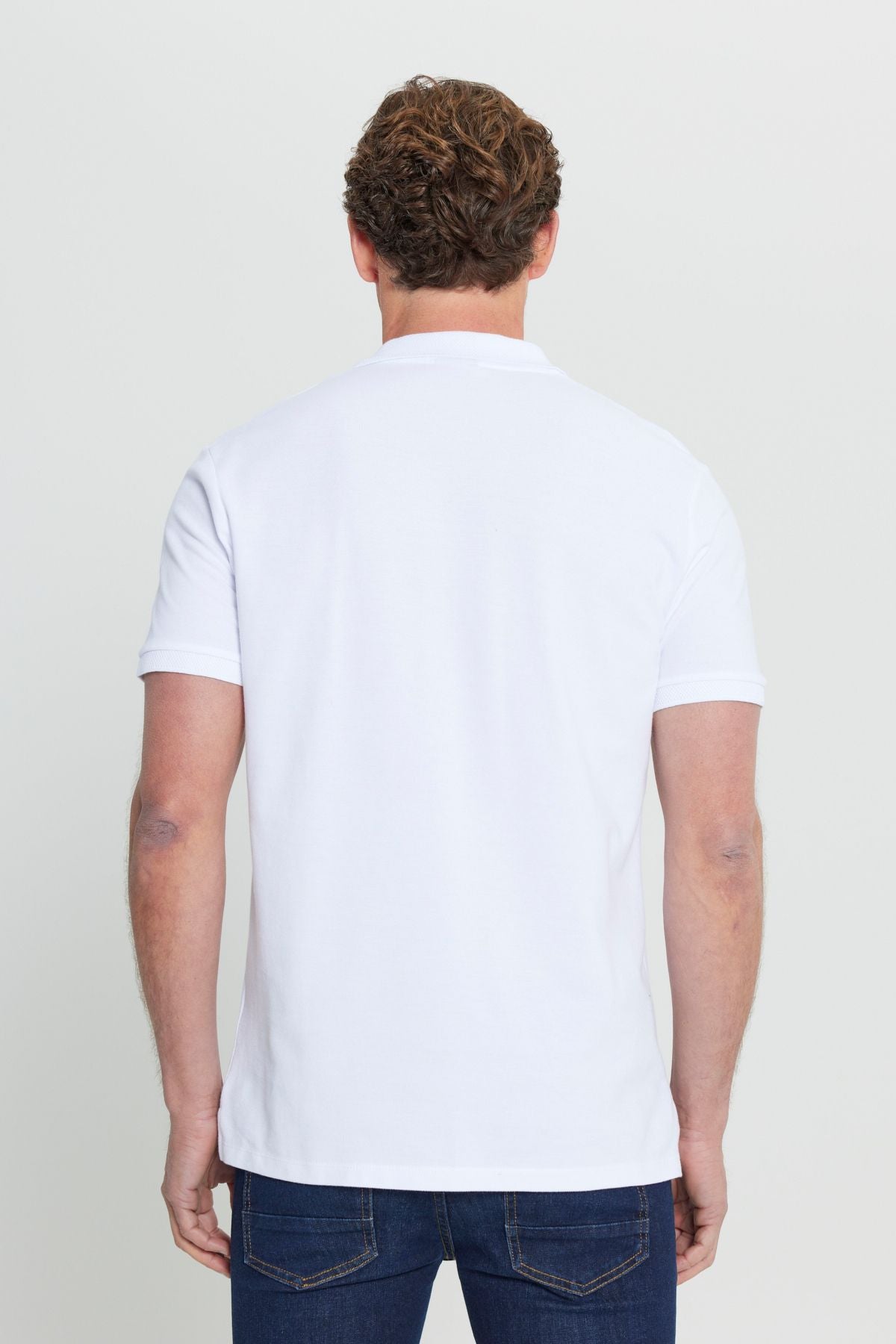 Men's White 100 %Cotton Curlled Pike Sada Slim Fit Narrow Cut T -shirt