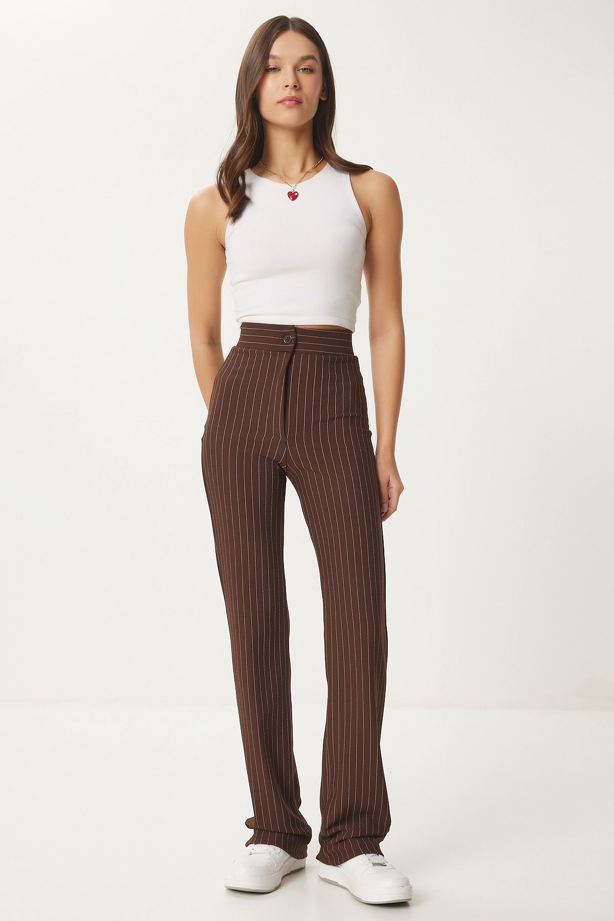 Female brown high waist striped pants RV00094