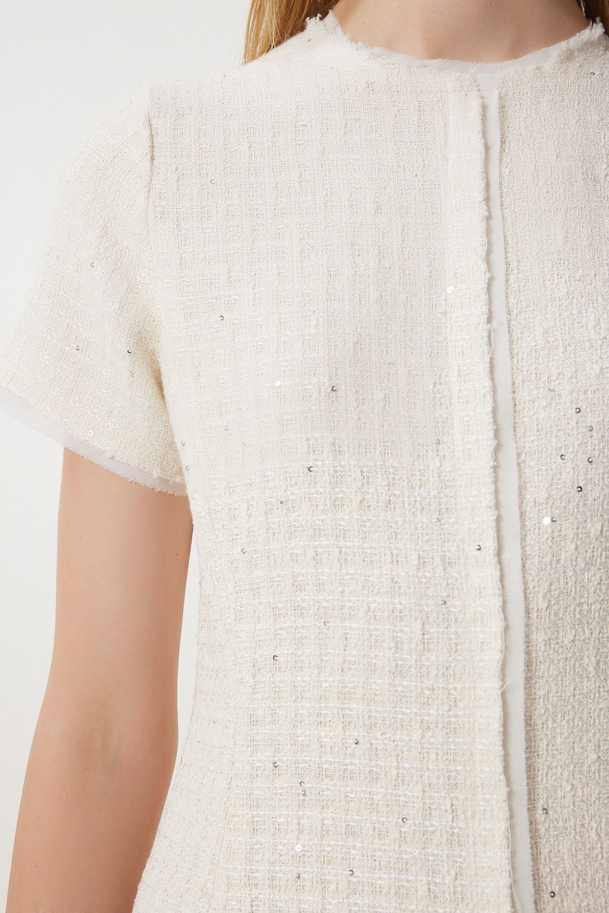 Women's bone sequin detailed mini tüvit dress wf00089