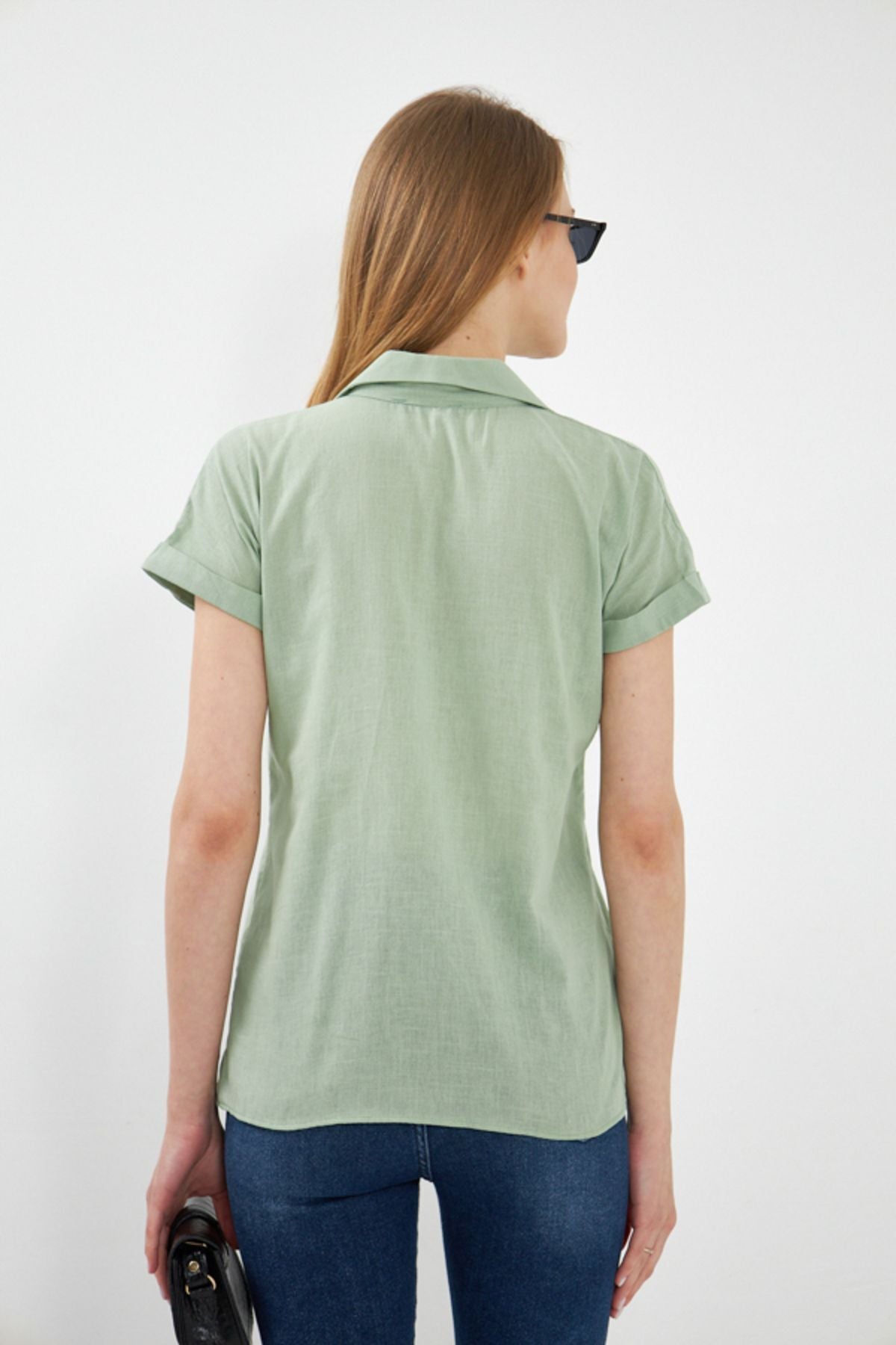 Female Mint Short Sleeve Linen Shirt ARM-24Y001038