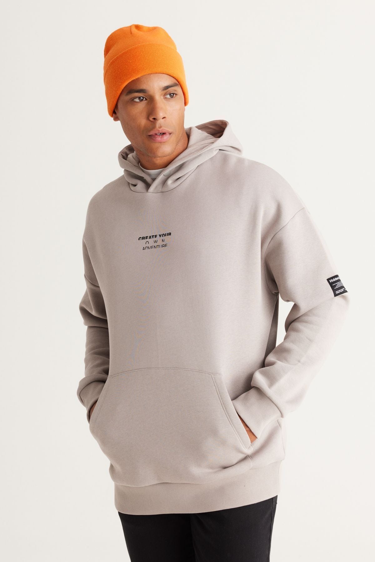 Men's light gray overwheeling fit with plenty of cuts hooded 3 -IP Cotton Sweatshirt