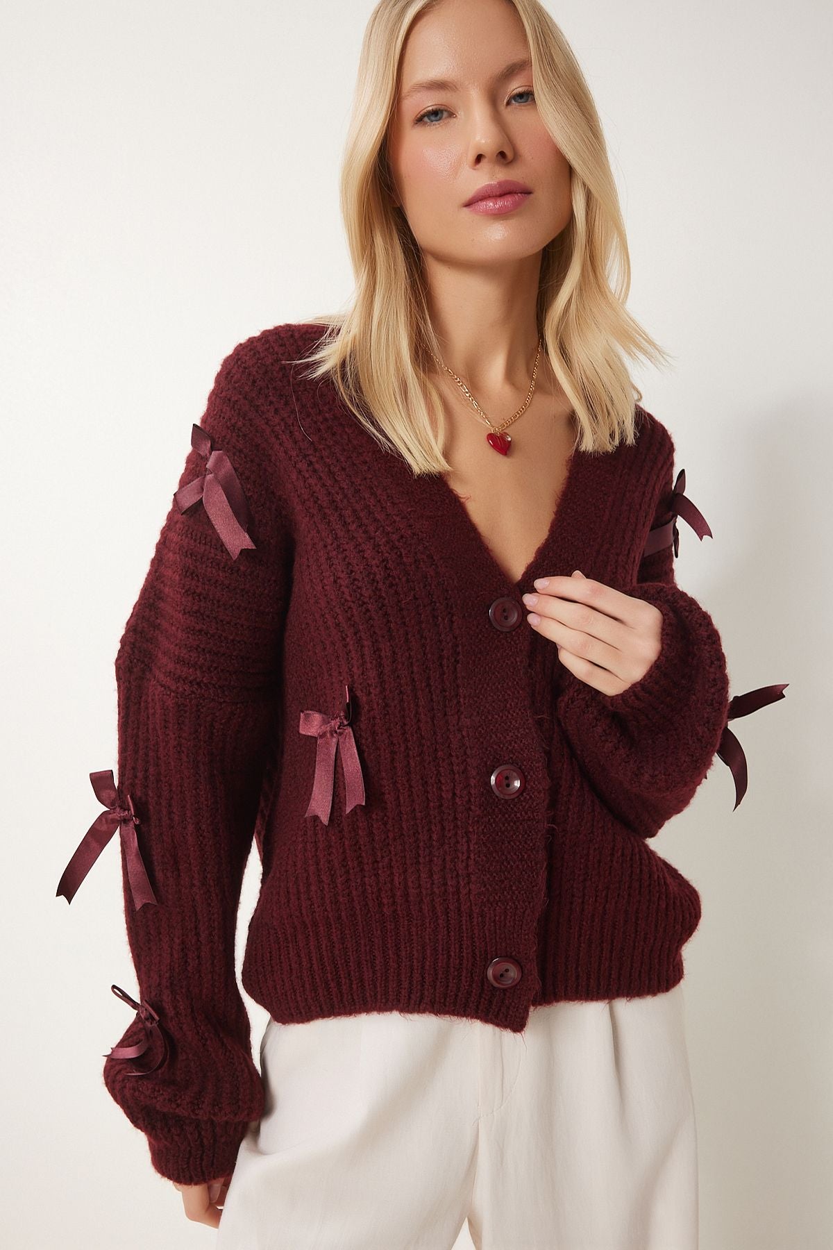 Women's Bordeaux Bow Triko Cardigan PF00095