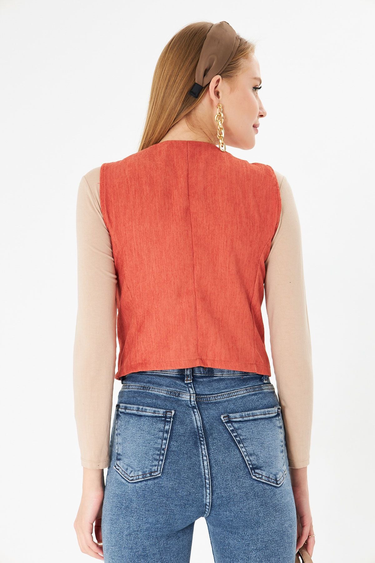 Female Salmon V-Yaka Fine Wick Velvet Vest Arm-25k001008