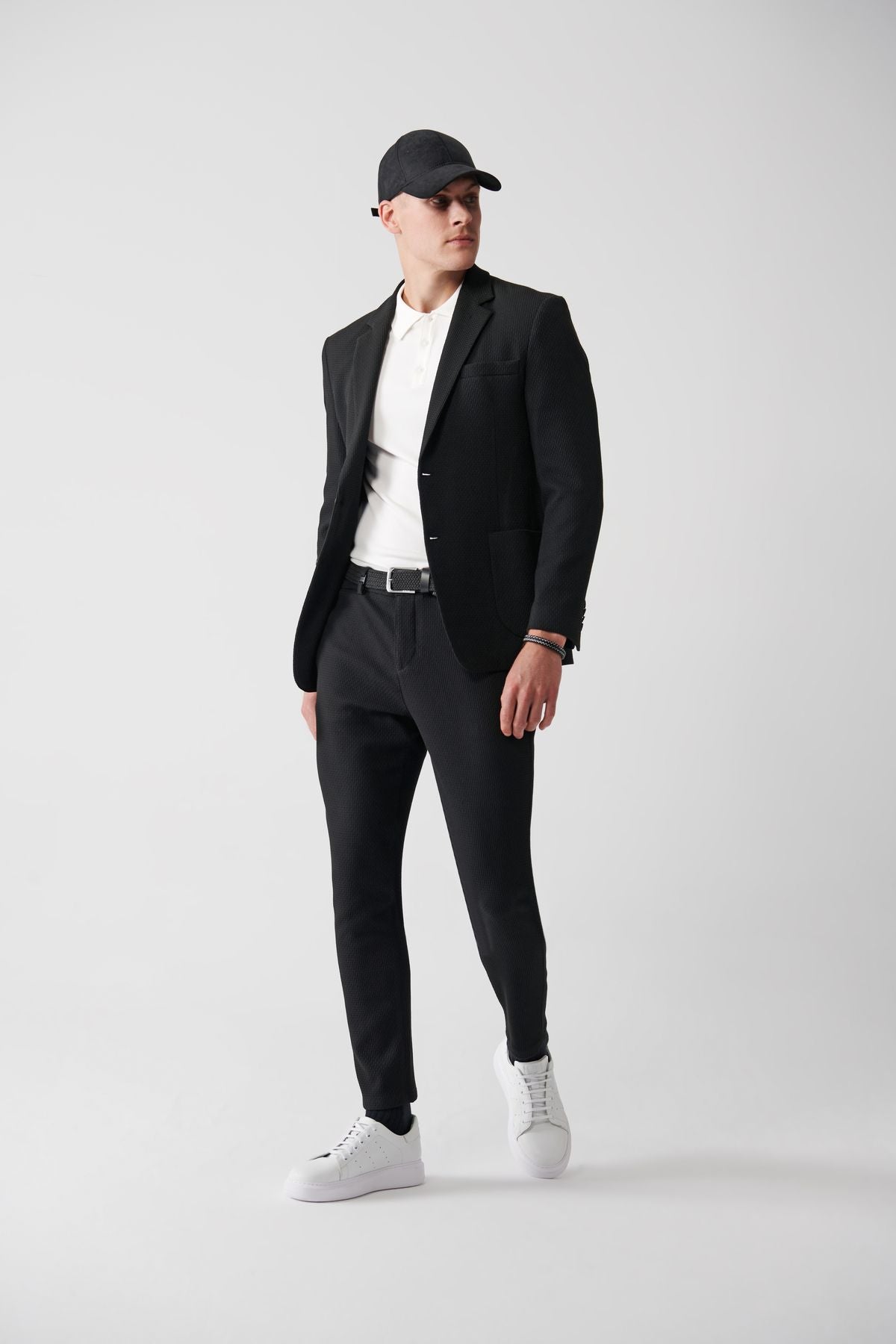 Men's black side pocket with waist tire woolen flexible suit pants a32y3201
