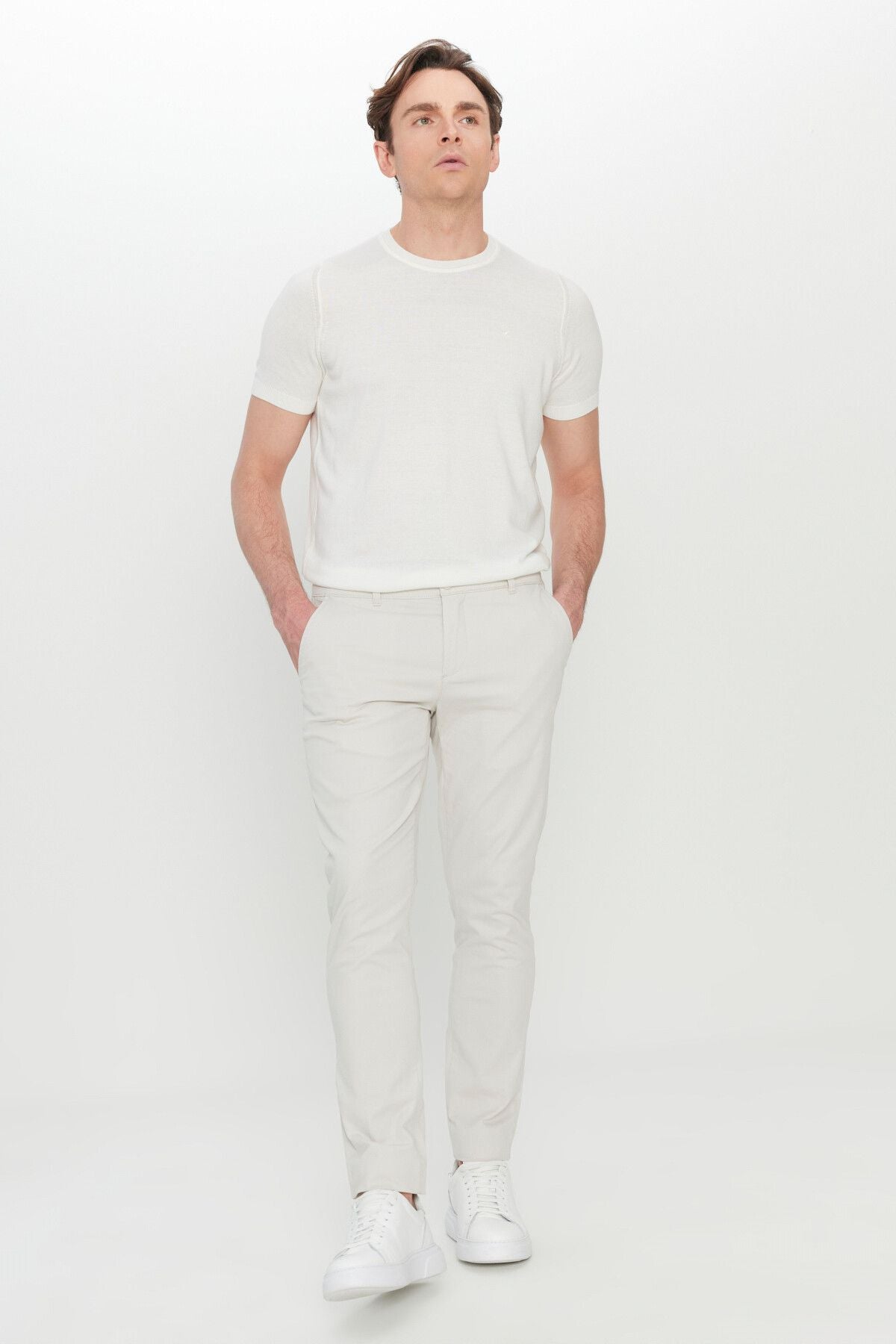 Men's Stone Cotton Slim Fit Narrow Cutting Side Pocket Flexible Casual Pants