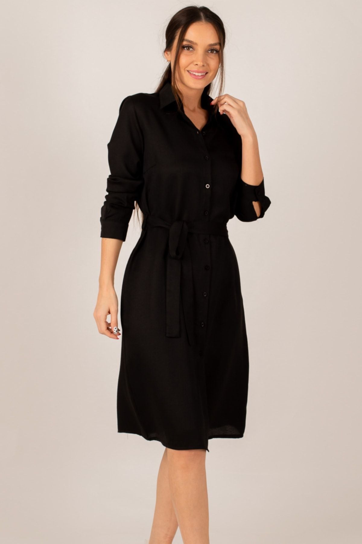 Female black long shirt dress ARM-22K001141