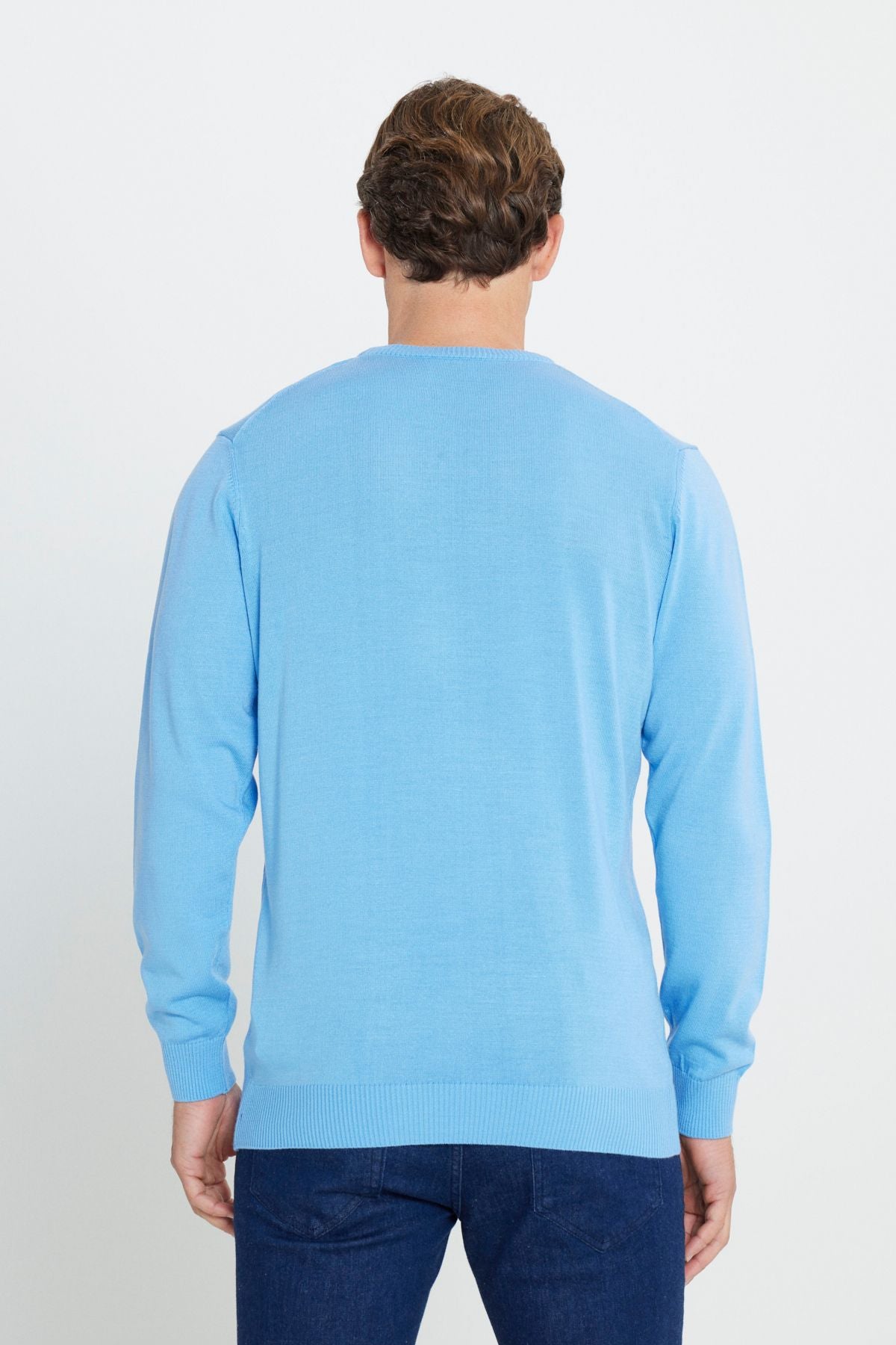 Men's light blue hair growth anti-pilling standard fit normal cut bike collar knitwear sweater