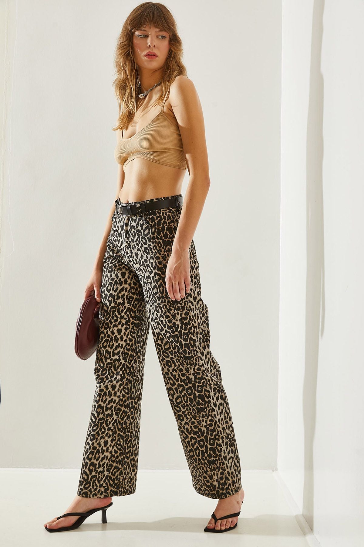 Women Leopard Patterned Palazzo Jean Pants 60251140