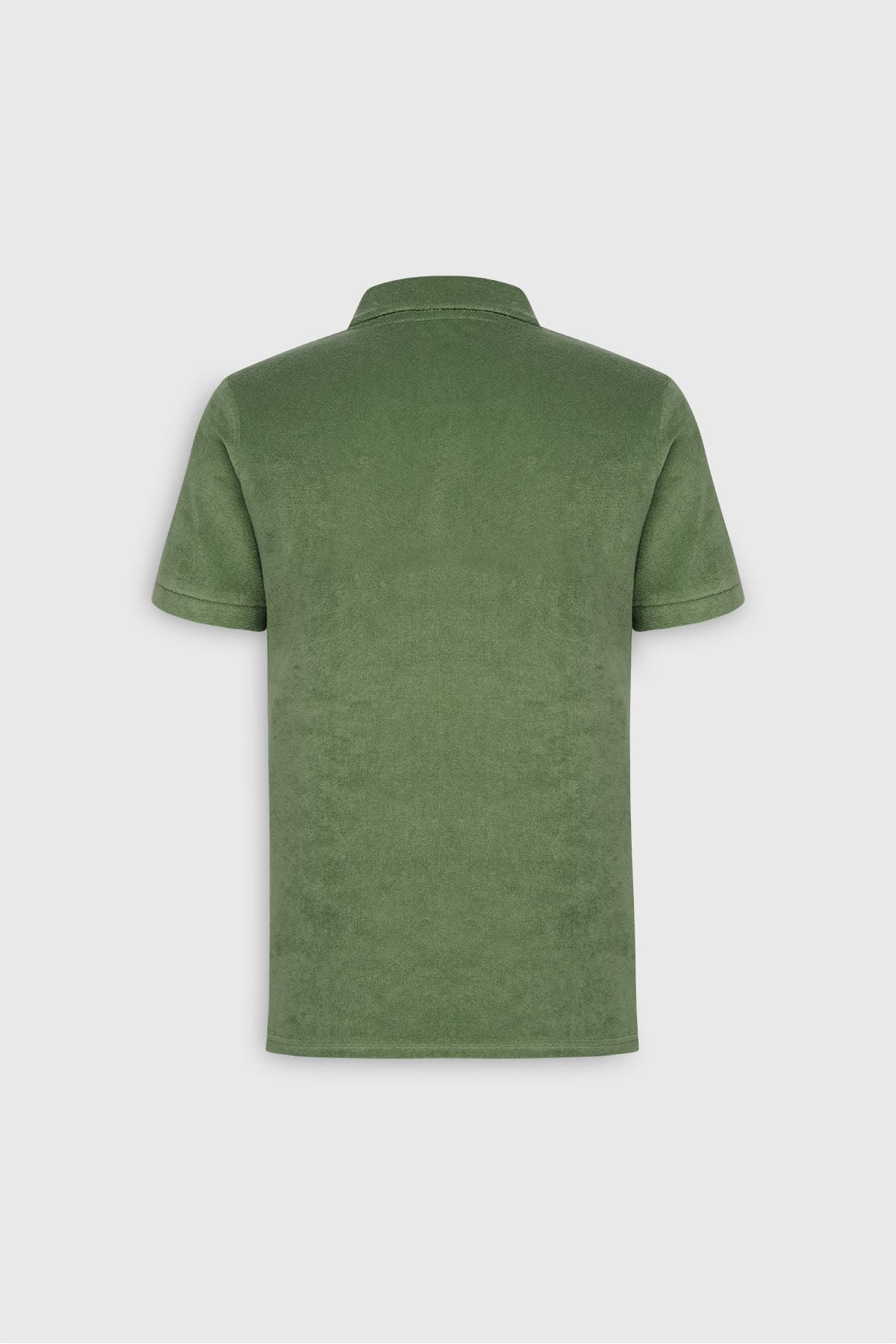 Men's green slim fit narrow cut cotton towel fabric polo collar t -shirt