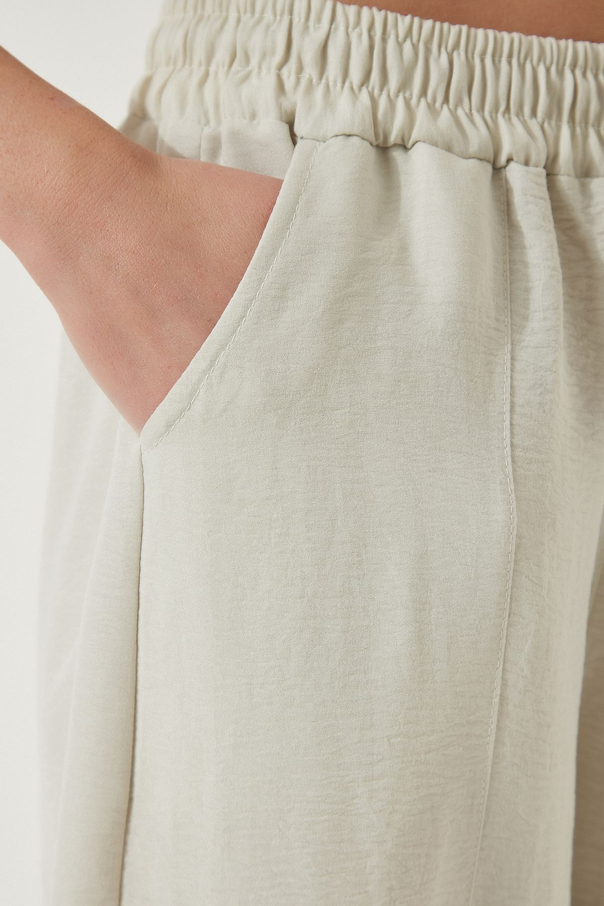 Female Light Cream Pocket Linen Viscose Shalwar Pants CV00001