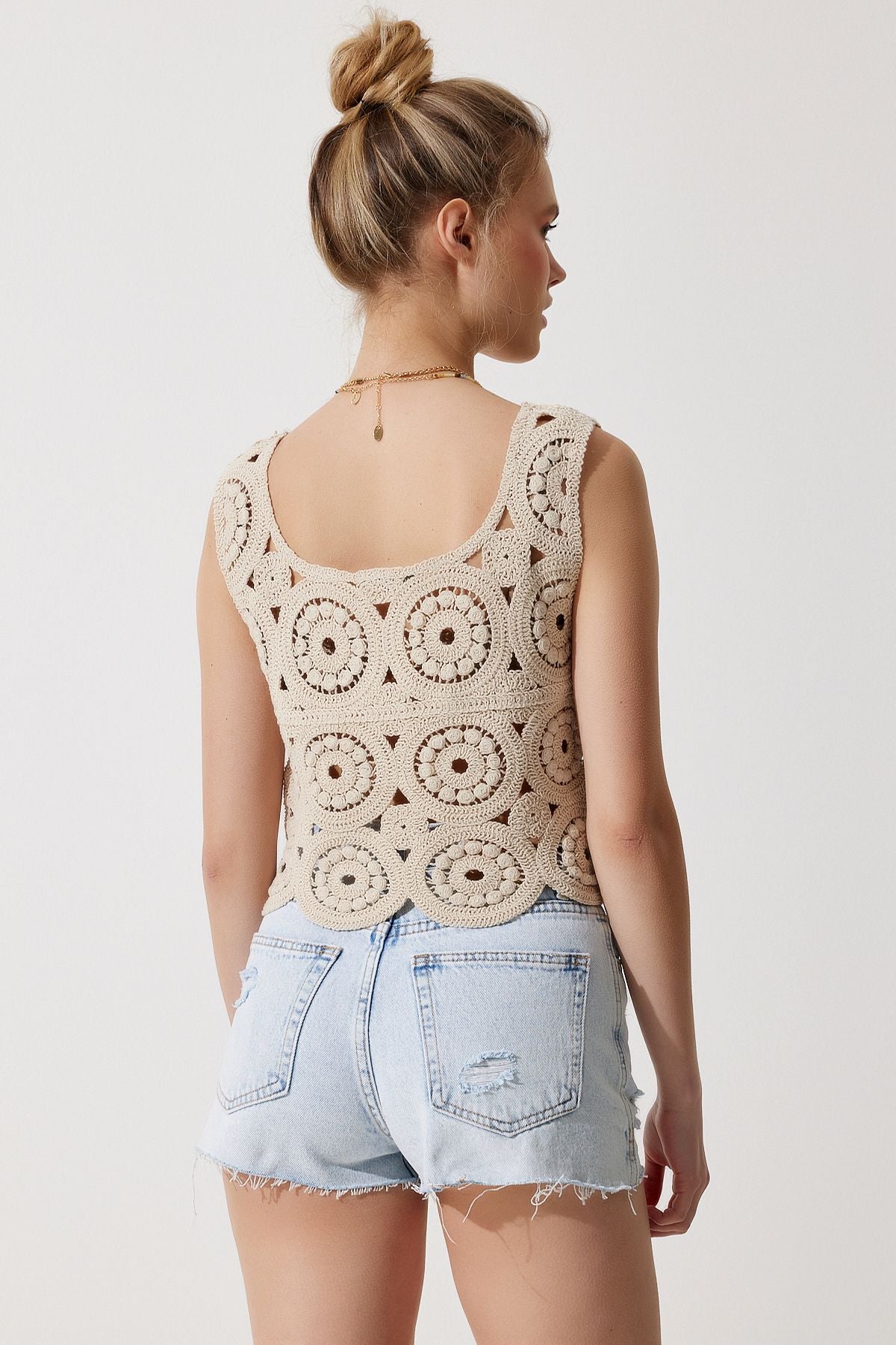 Female Beige Agur Crop Triko Blouse TP00041