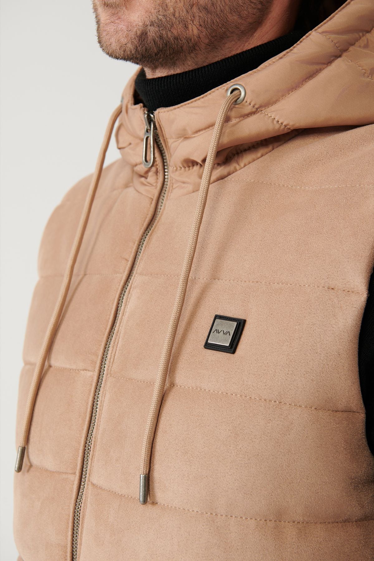 Men's Beige Hooded Fibrous Vest A32Y6511