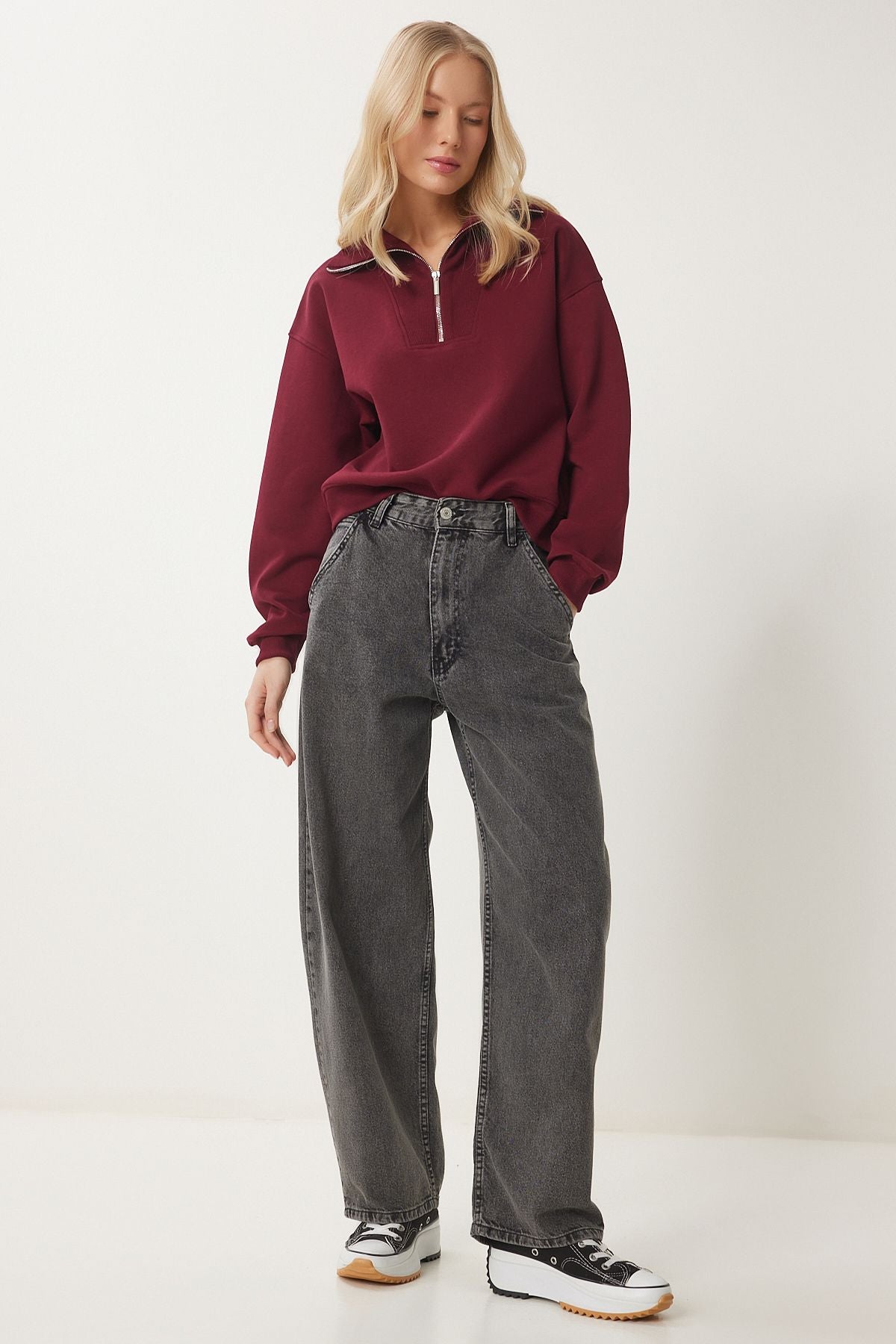 Women's anthracite washing Baggy Jean Ok00064