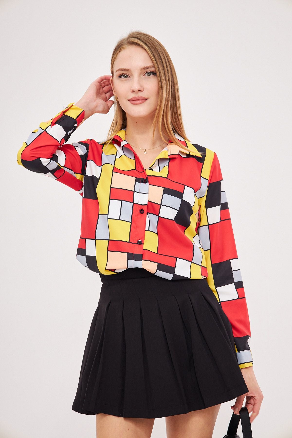 Woman Yellow Patterned Long Sleeve Shirt ARM-25K001040