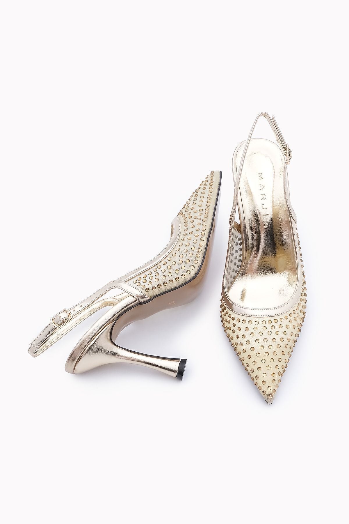 Women's Stiletto Stone Behind Open Heeled Shoes Dentar Gold