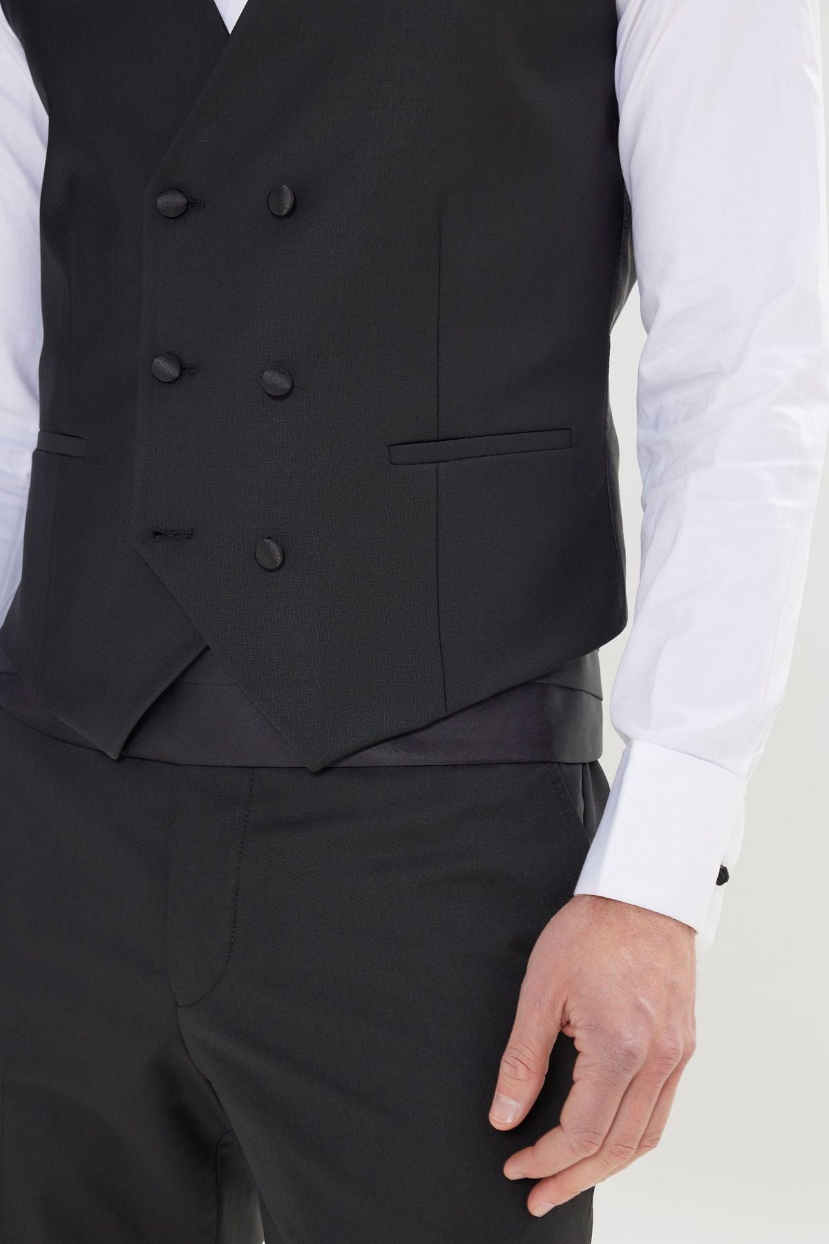 Men's Black Slim Fit Narrow Cut Swallow Collar Classic Flat Vest tuxedo Set