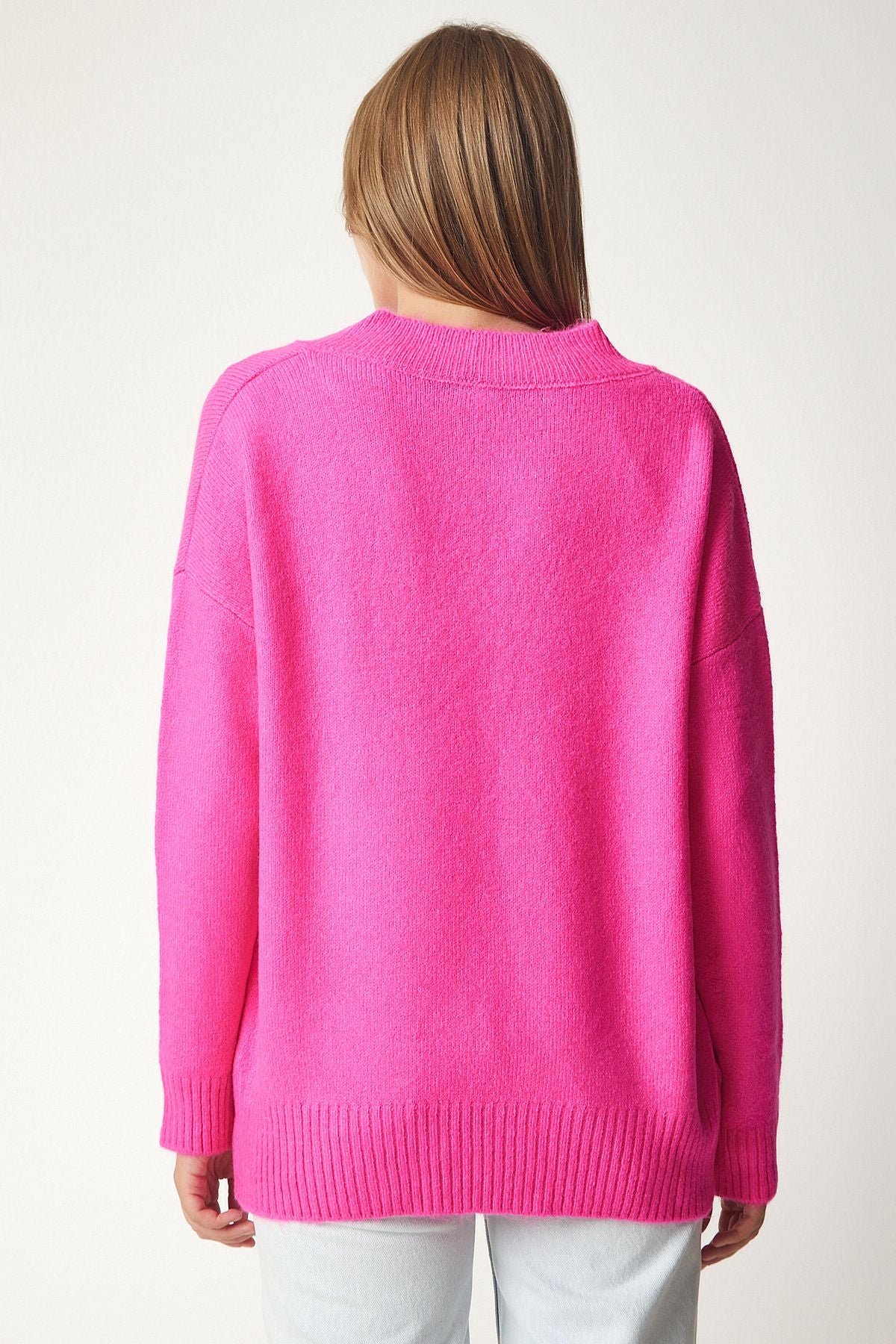 Women's Fuchsia V -Yaka Oversize Knitwear Kazakh BV00003