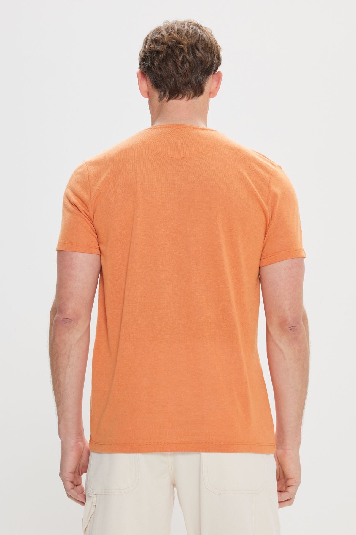 Men's orange slim fit narrow cut bike bike collar linen -looking T -shirt