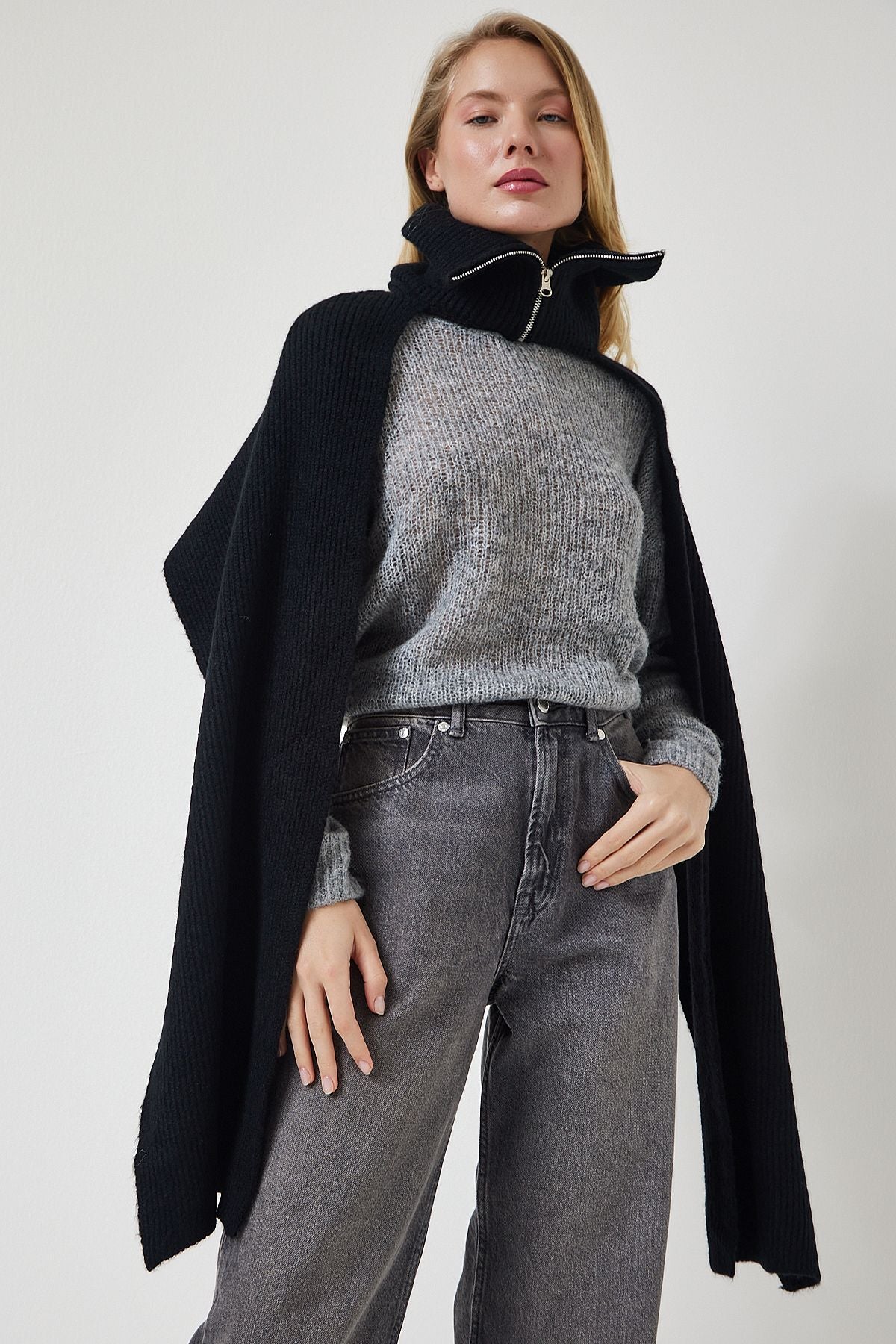 WOMEN'S BLACK SIDE ZIPPER HANDS YY00205