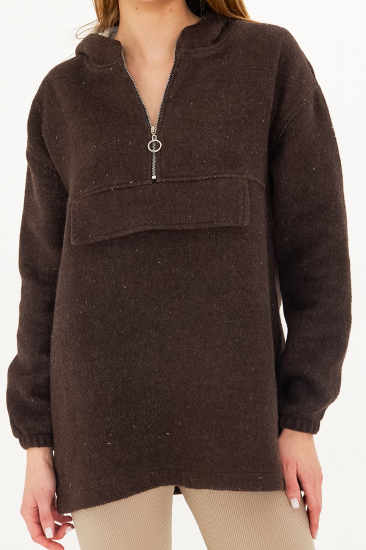 Female Coffee Hoped Caple Sweatshirt Arm-25k001097