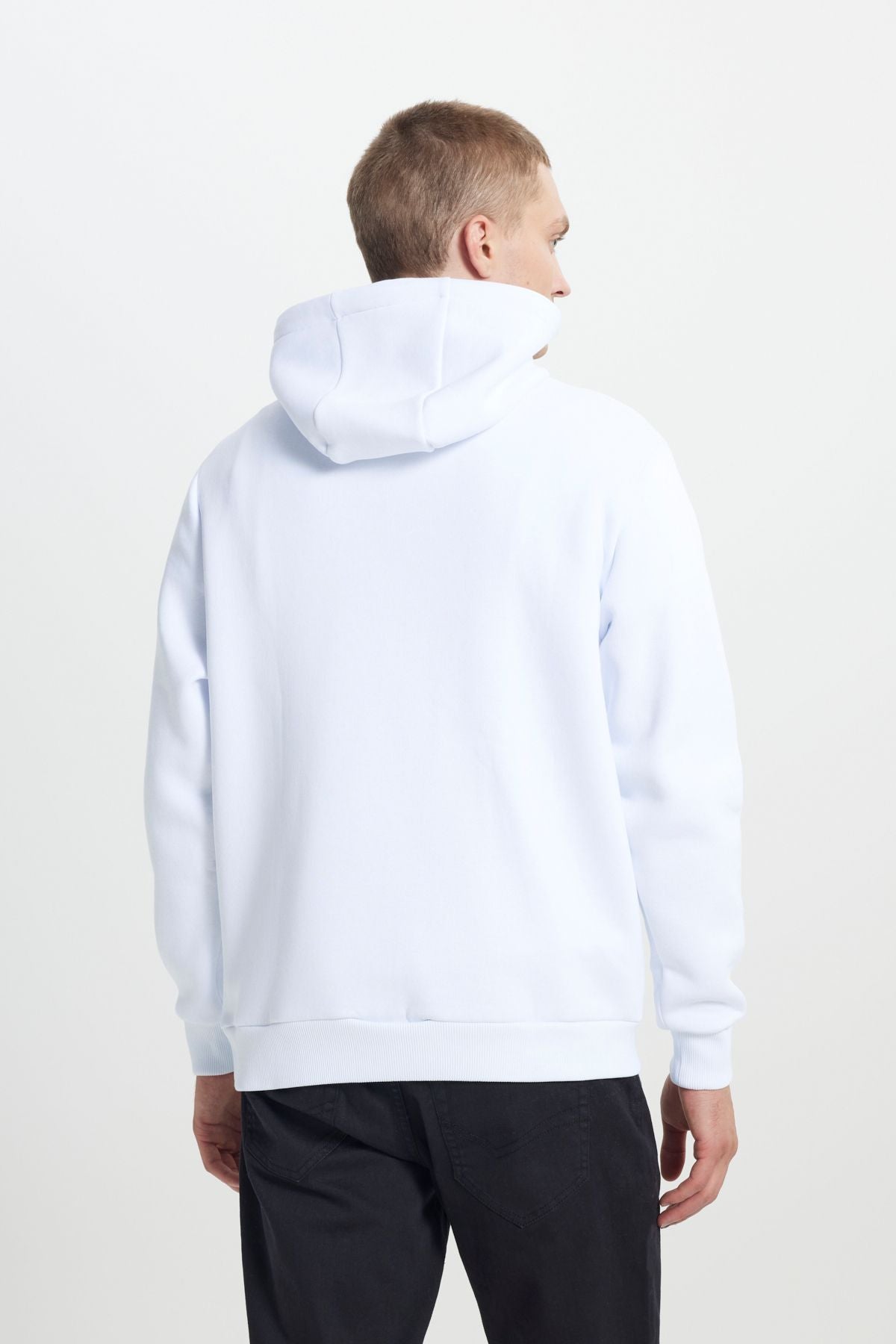 Men's White Standard Fit Normal Normal Cut Içi Polar 3 IP hooded cotton sweatshirt