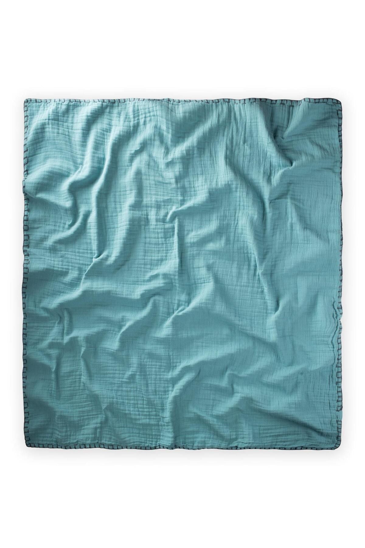 Muslin double -sided baby blanket (washed) 100x100 cm smoked turquoise turquoise