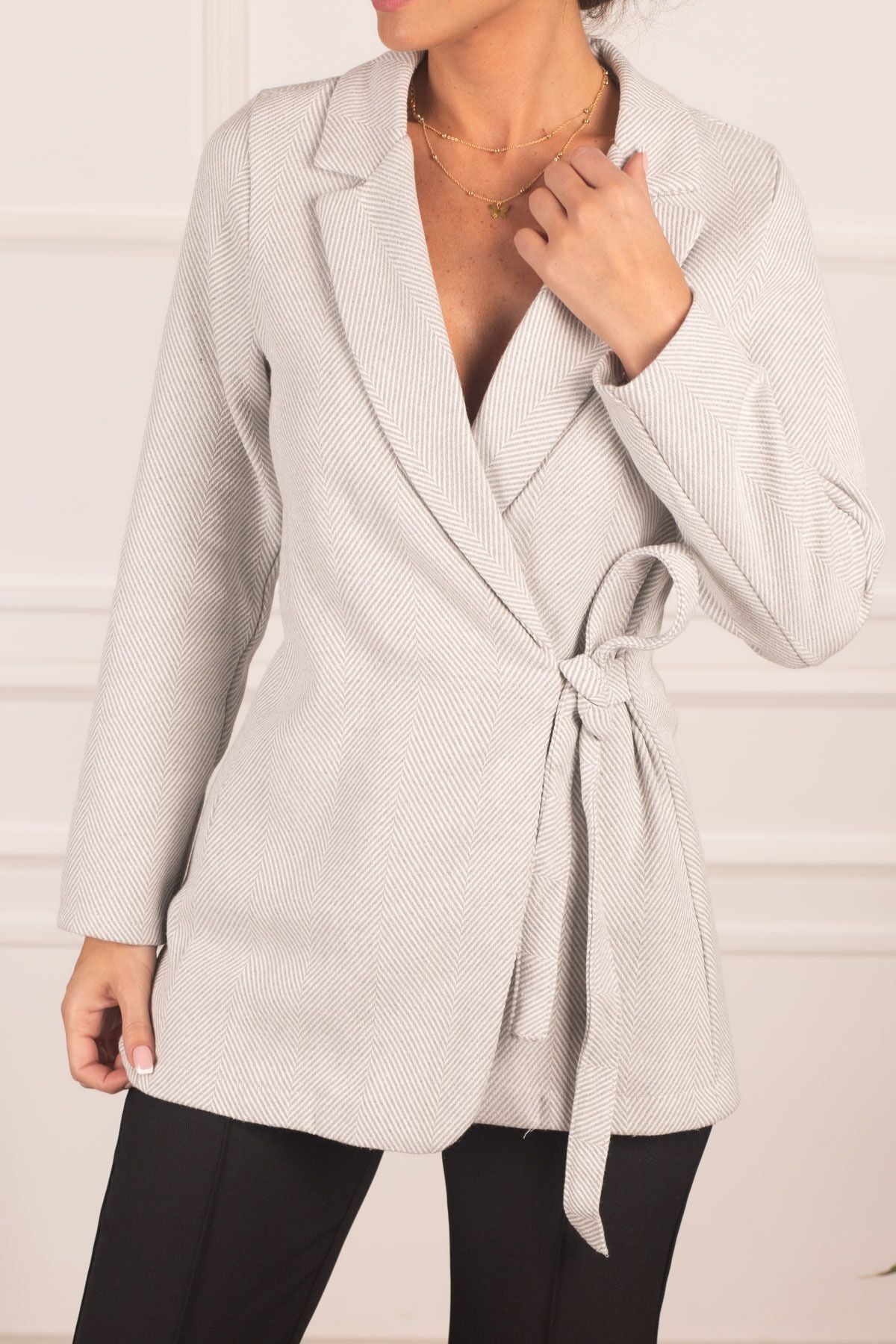 Women's Gray Side Fish Right Patterned Stamp Jacket ARM-24K001009