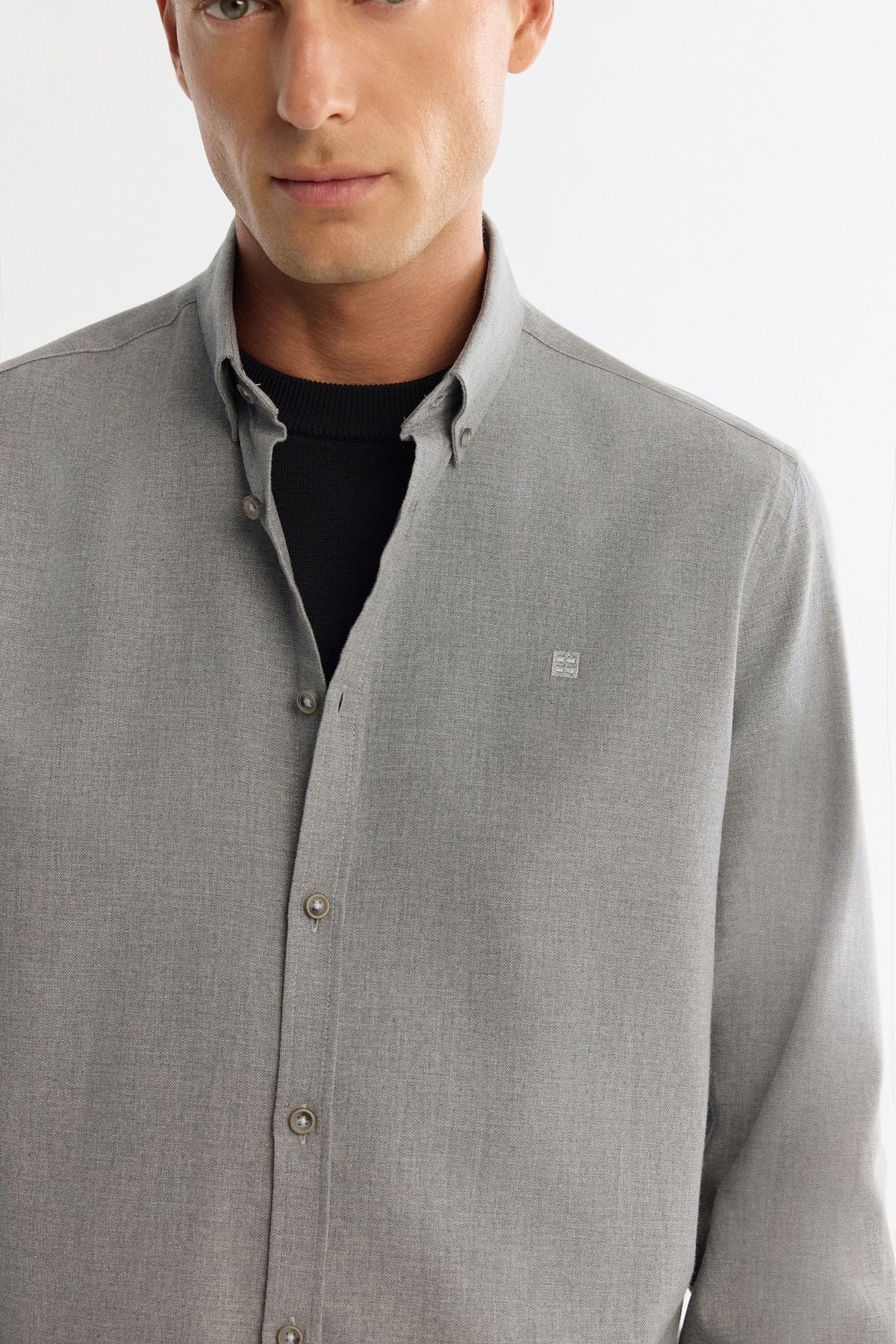 Men's gray button collar 100 %cotton shirt B002033