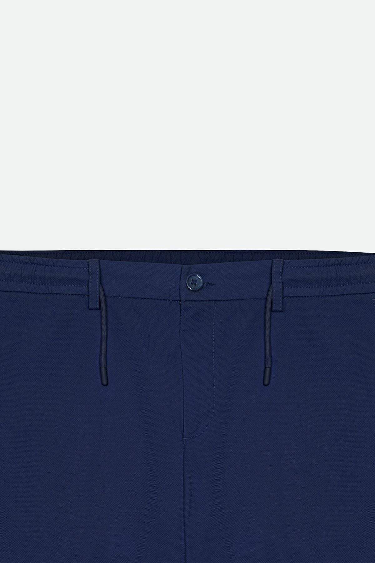 Men's Navy Blue Comfort Fit Casual Cut Cotton Waist Tied Side Pocket Amelor Pants