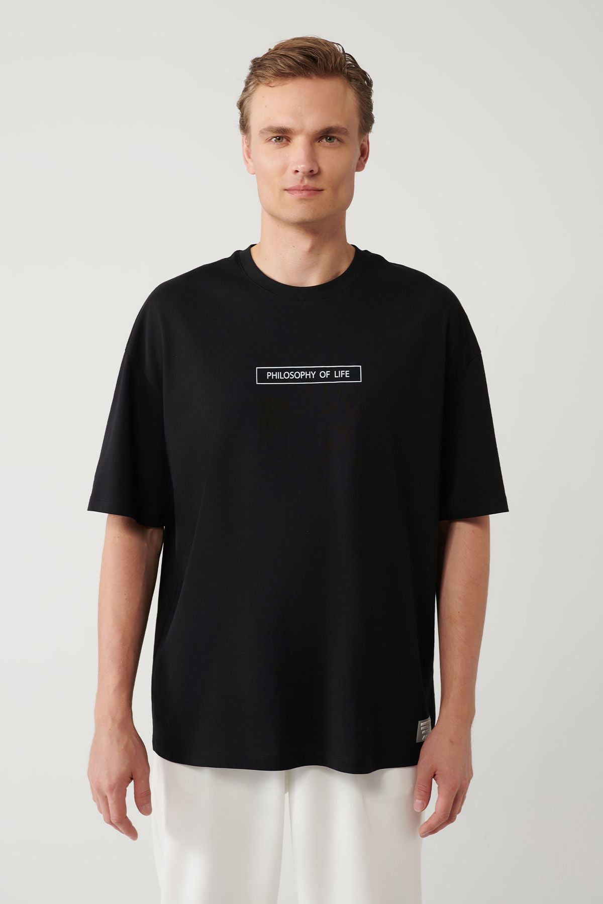 Men's black 100 %cotton bike collar printed T-shirt A41y1173