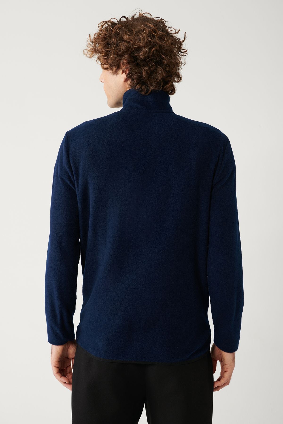 Men's navy blue cold -resistant half zippered upright collar polar sweatshirt E001068