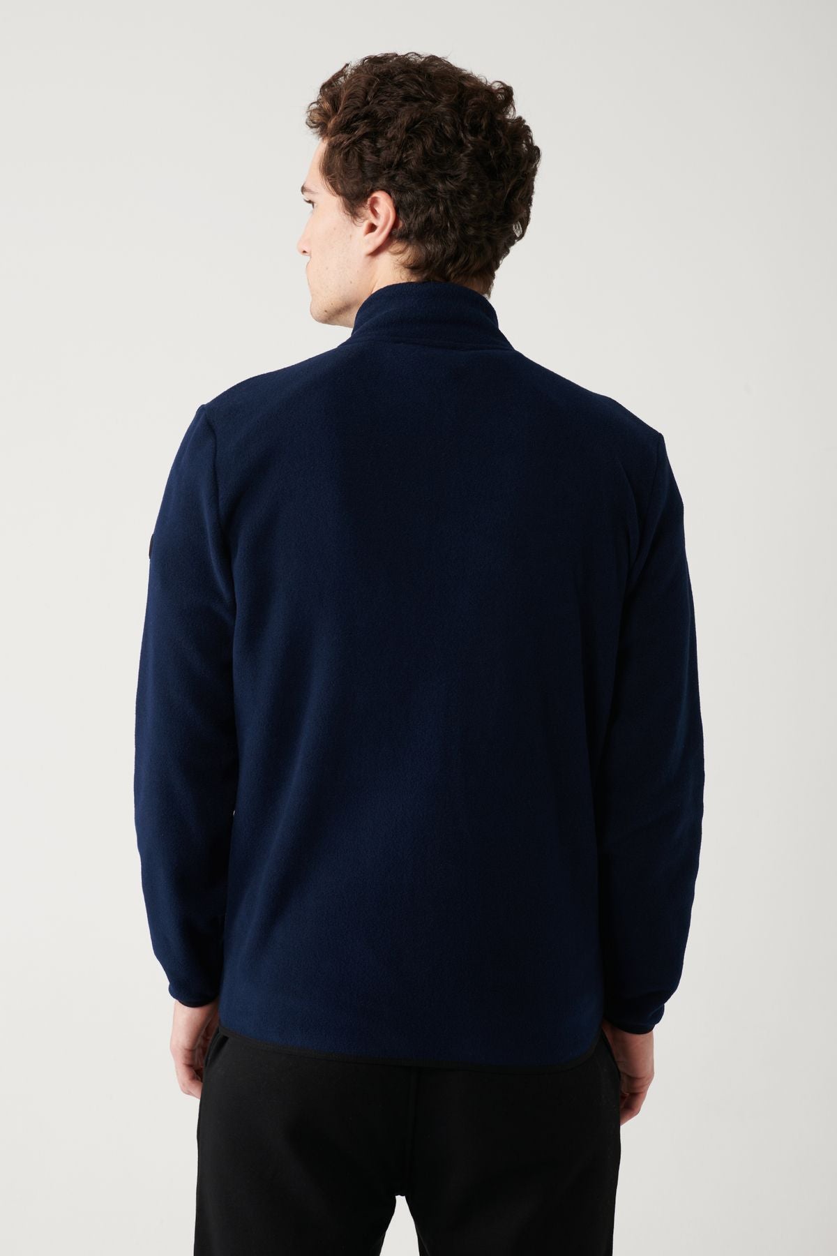 Men's navy blue polar sweatshirt upright collar cold -resistant zipper regular Fit E001069