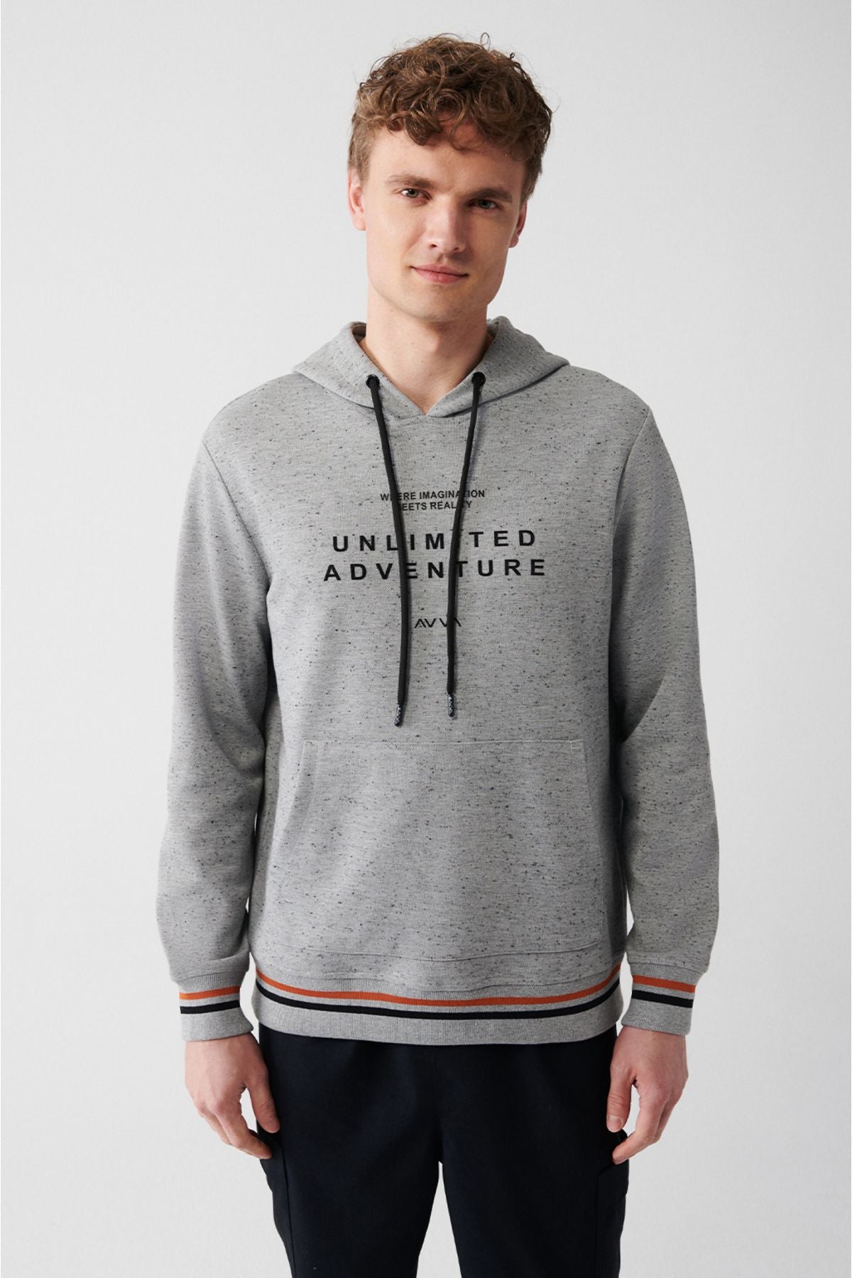 Men's gray hooded cotton printed sweatshirt a31y1217