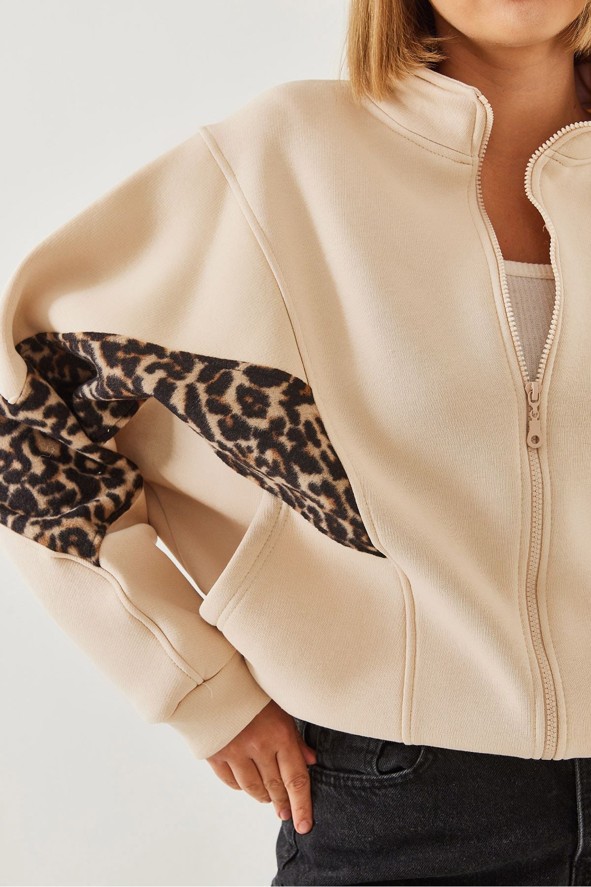 Female Leopard Pattern Polar garnish zipper cardigan 6416 60251953
