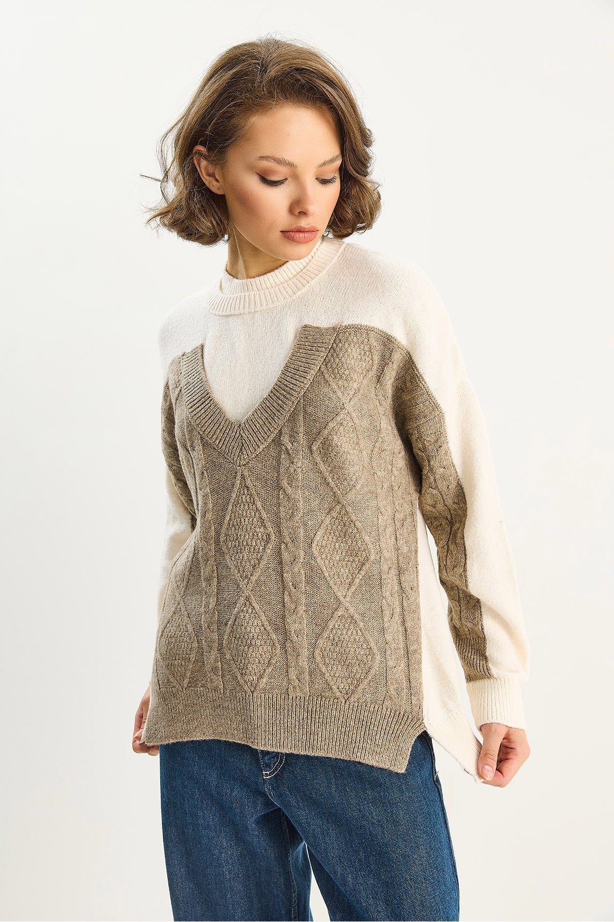 Women's Color Blocked Oversize Knitwear Sweater TK251078 60283721