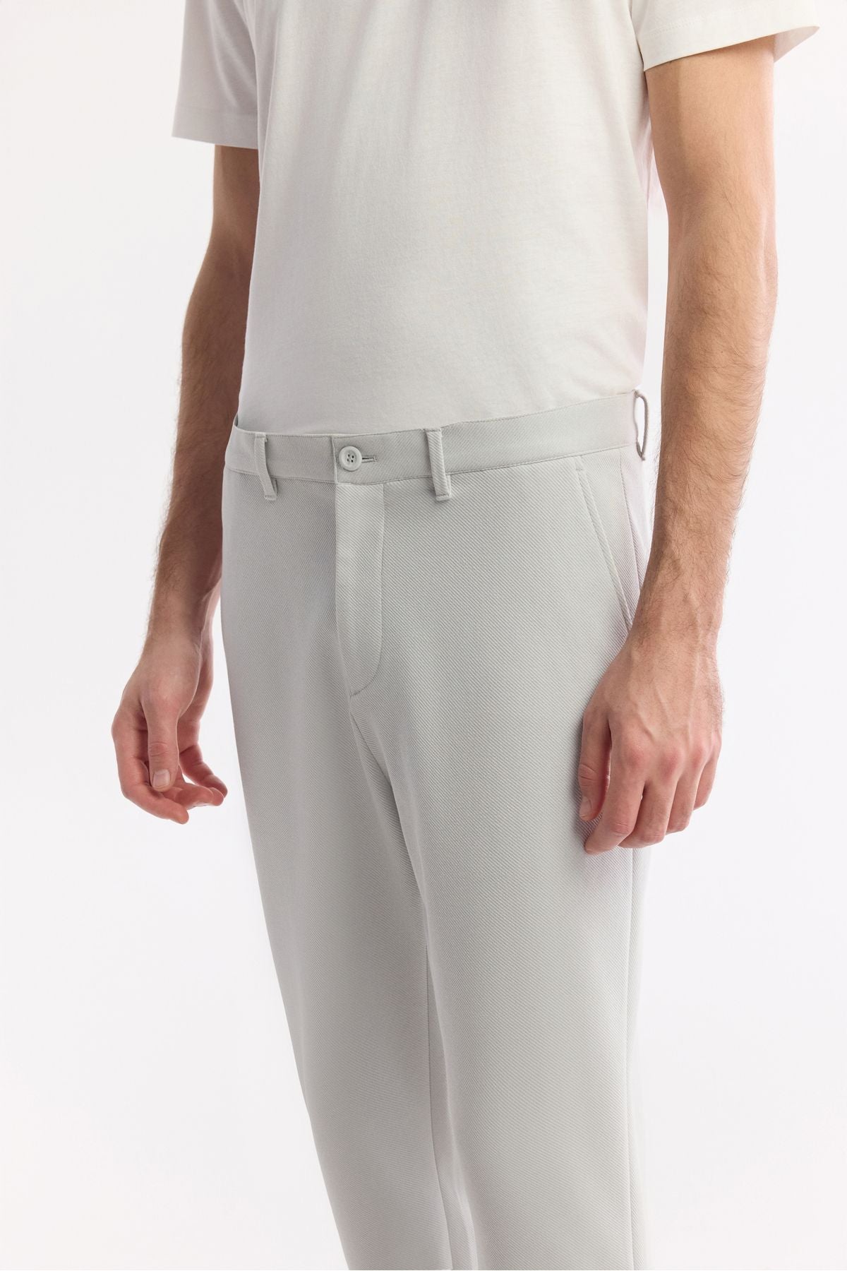 Men's Light Gray Classic Waist Knitting Diagonal Pedasa Carrot Fit Pants A51y3013