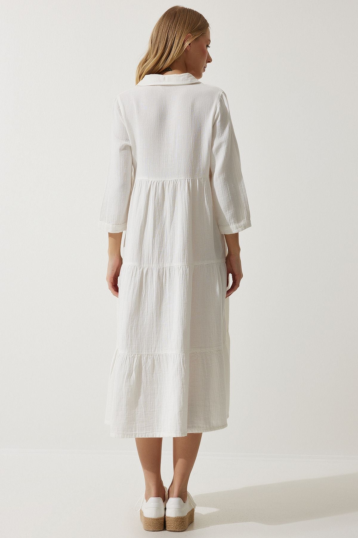 WOMEN ECRU MUSLIN KLOŞ SHIRT DRESS SA00024