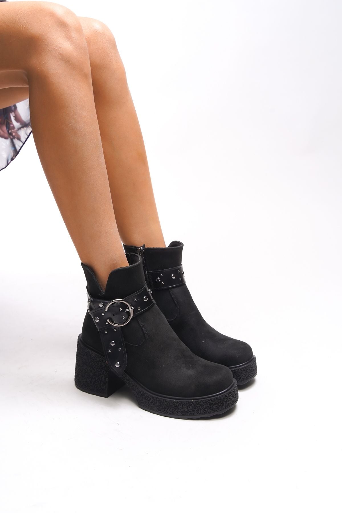 KRİENDES WOMEN'S HEEP BOOT 00122278 Black Suede Black Patent Leather