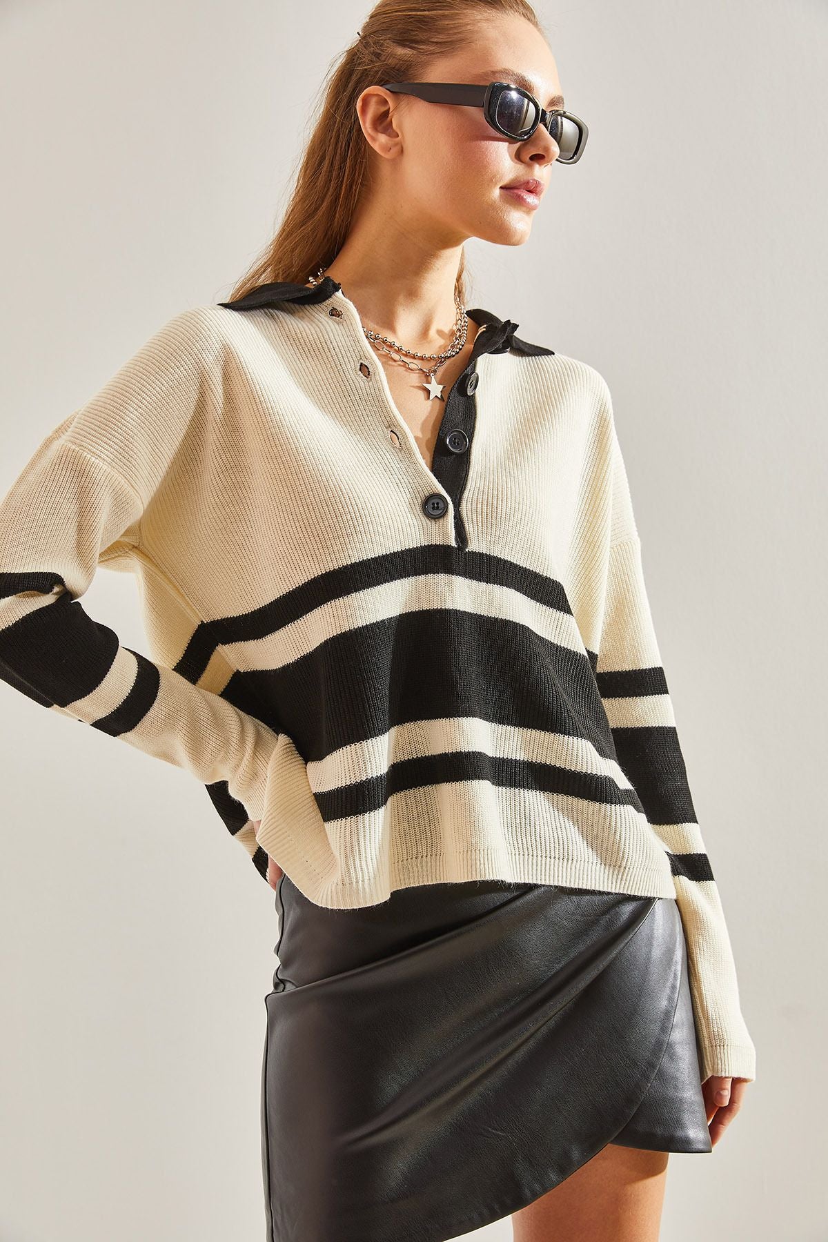 WOMEN'S Polo Yaka button knitwear sweater