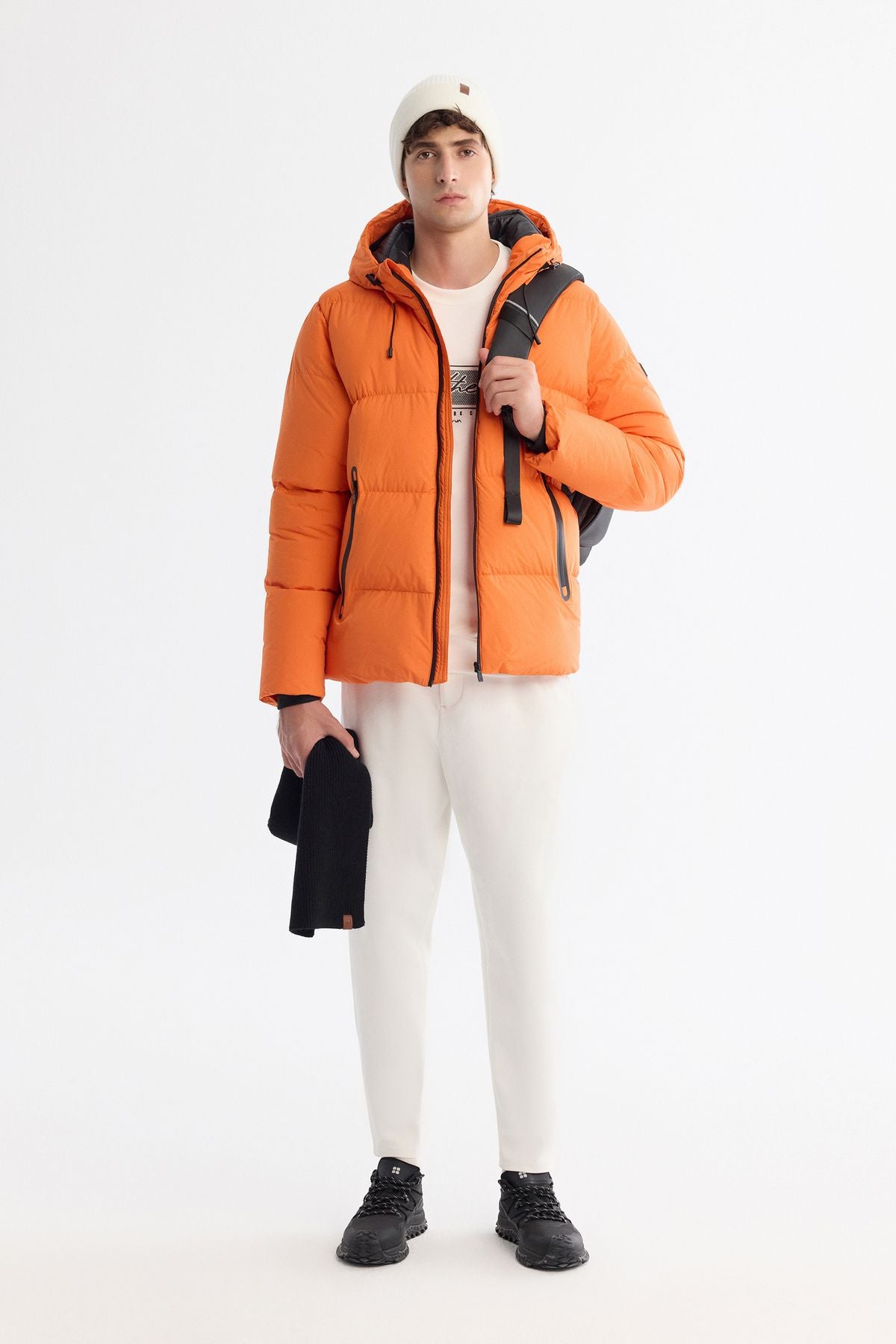 Men's Orange Hooded Water Protector Windproof Inflatable Coat B006046
