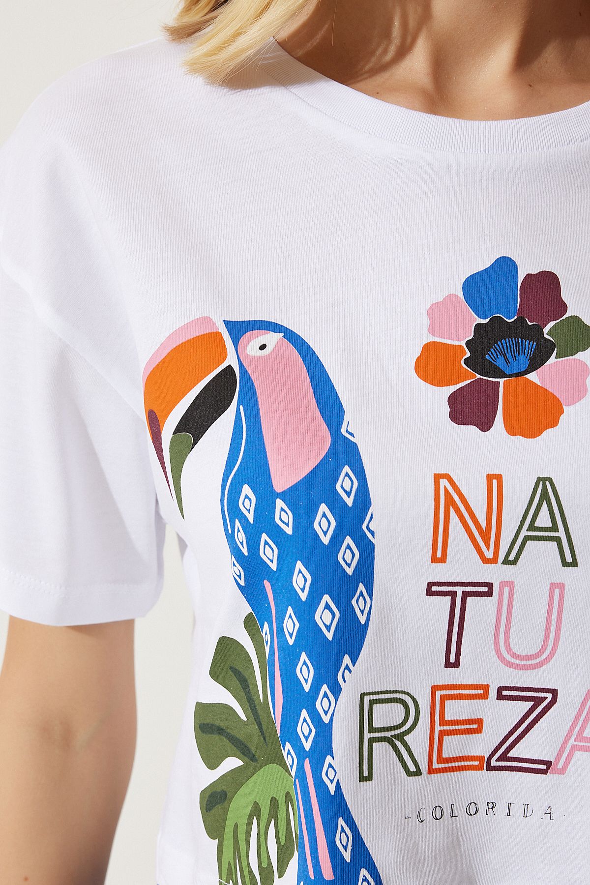 Woman White Printed Crop knitting T-shirt EW00008