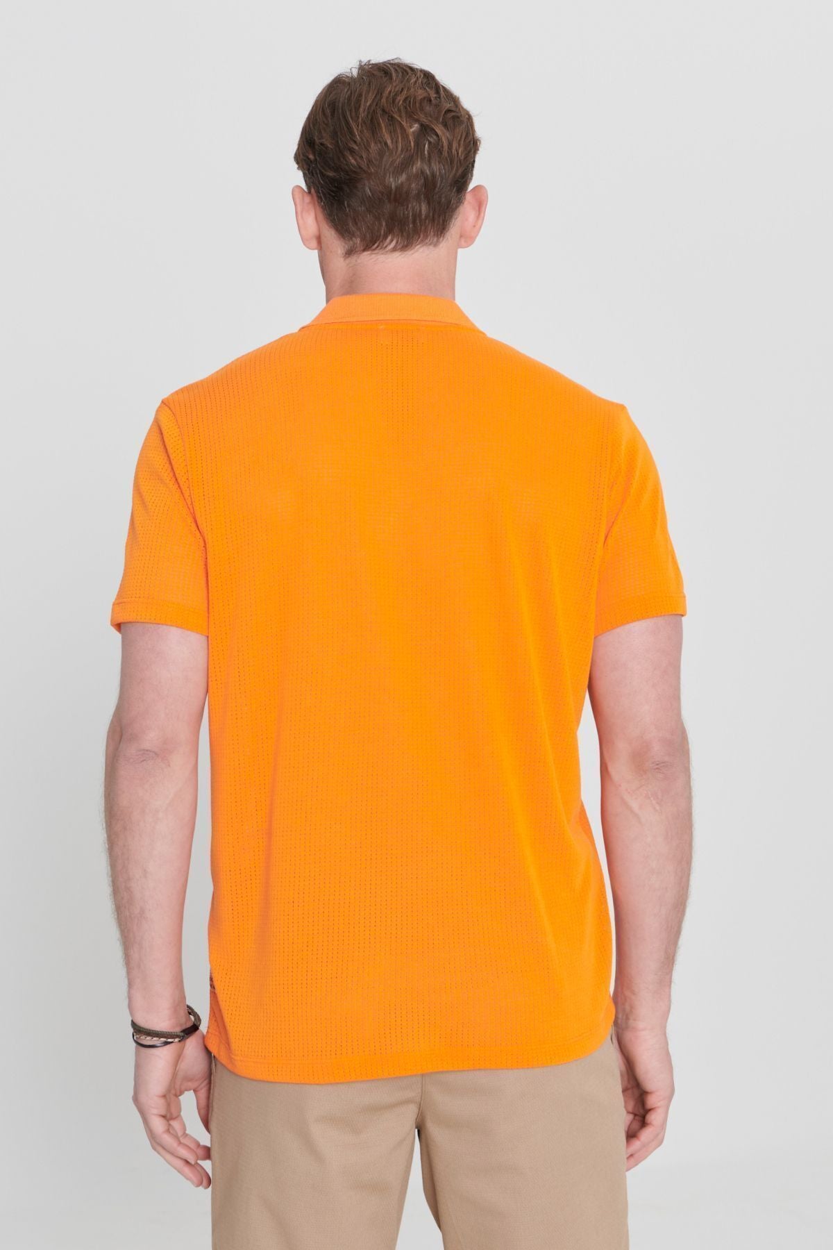 Men's orange regular fit comfortable cut polo collar label detailed T -shirt