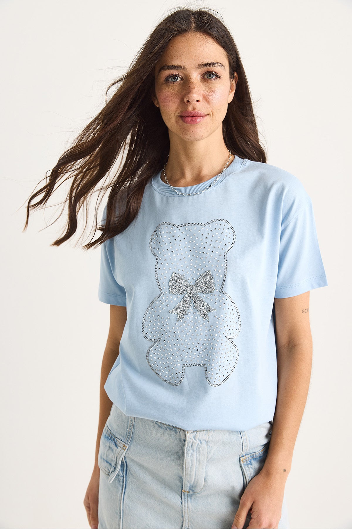 Women's Teddy Ribbon Detailed Stone T-Shirt 60602035